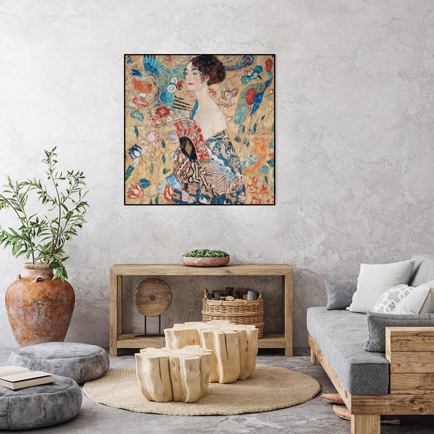 Woman with fan by Gustav Klimt on GIANT ART - gold masters féminité