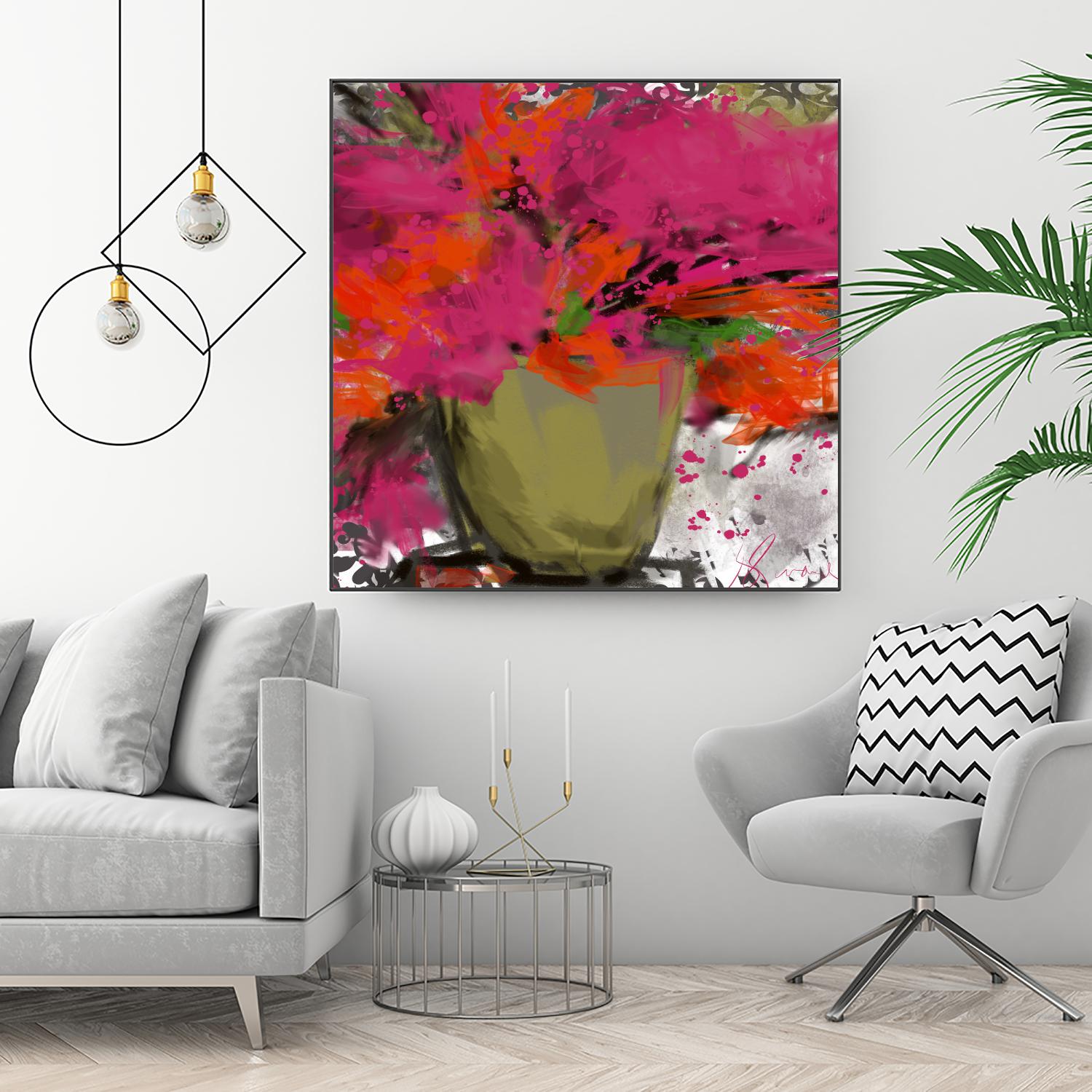 Summer time by Doris Savard on GIANT ART - orange flowers stylisé