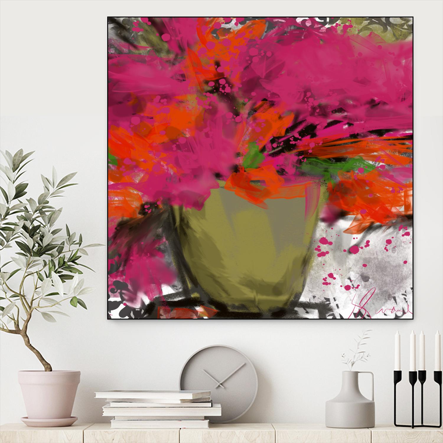Summer time by Doris Savard on GIANT ART - orange flowers stylisé