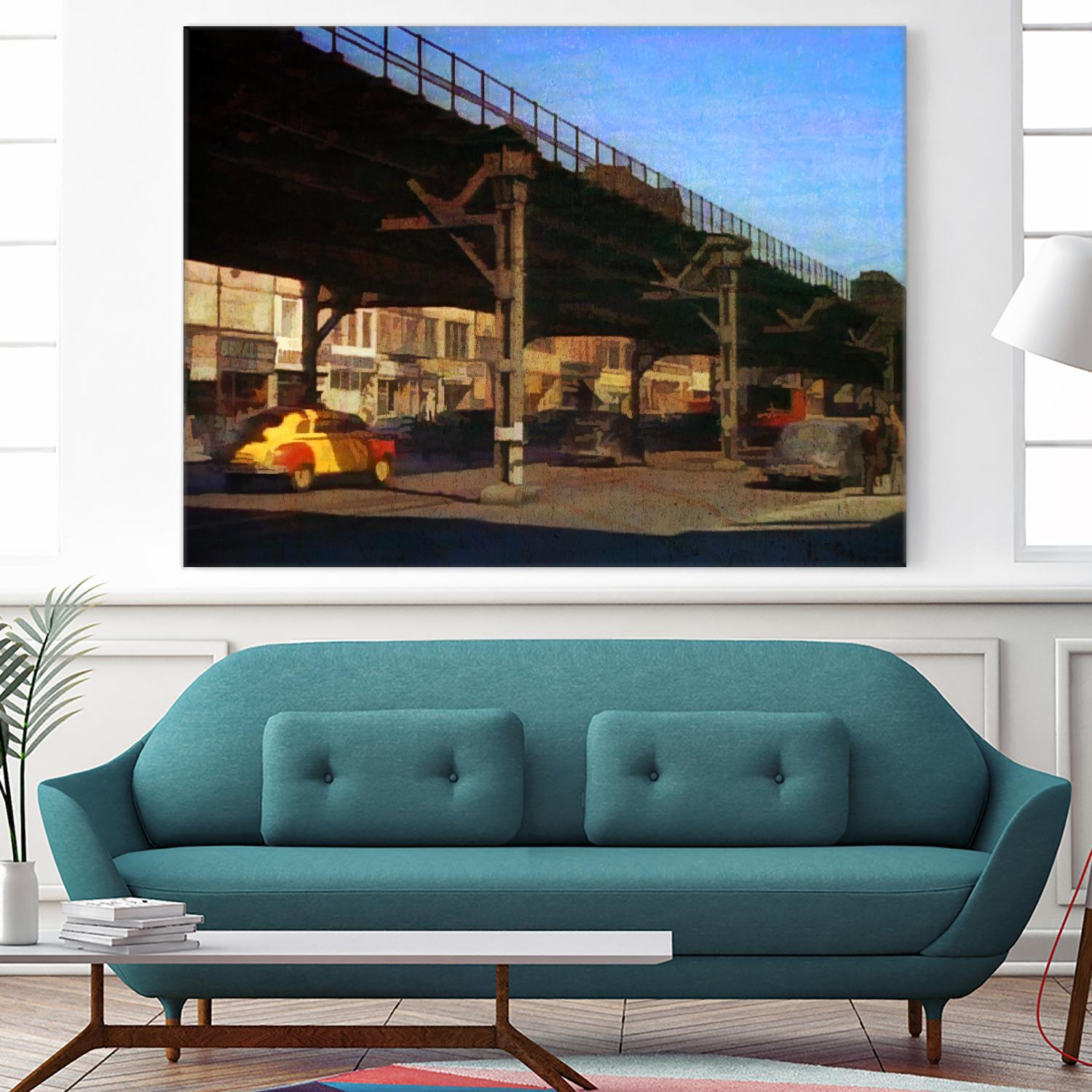 New York 1949 - 1 by Jean-François Dupuis on GIANT ART - blue city scene pont