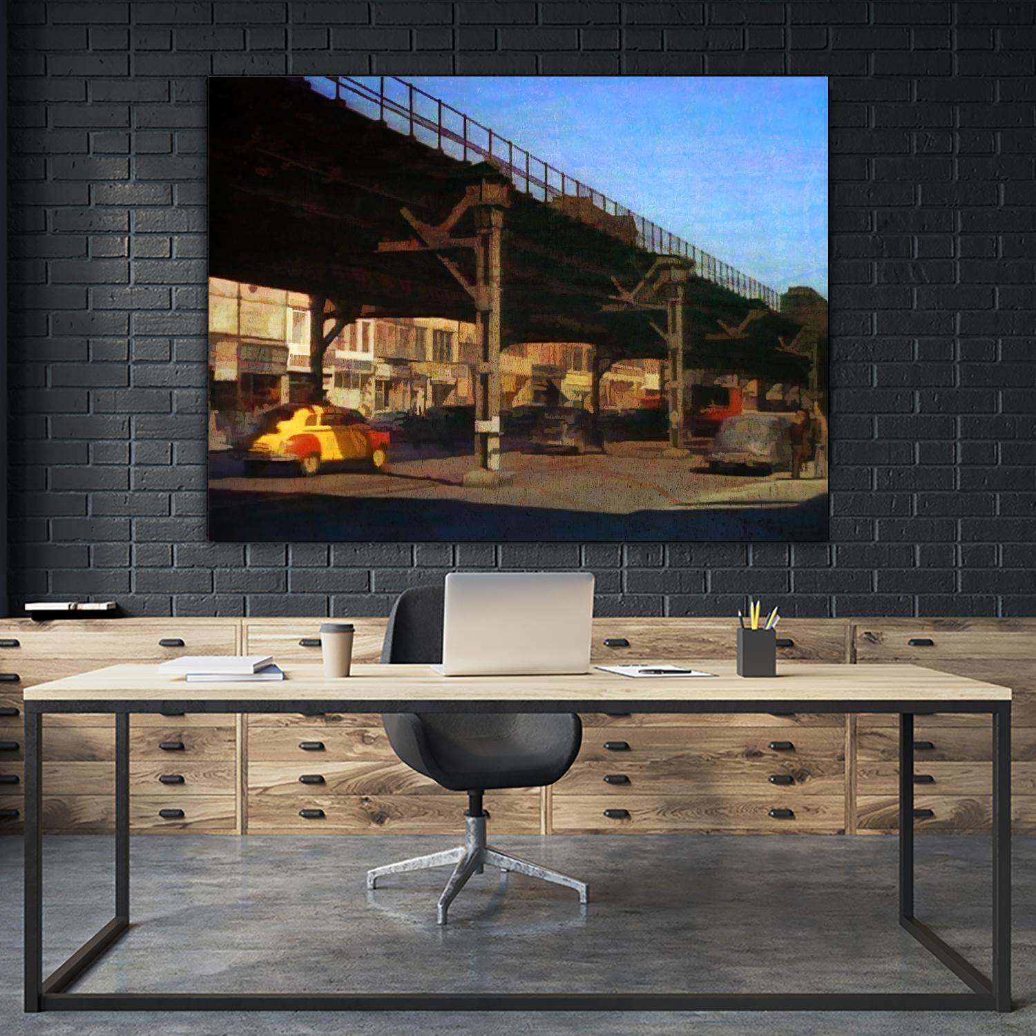 New York 1949 - 1 by Jean-François Dupuis on GIANT ART - blue city scene pont