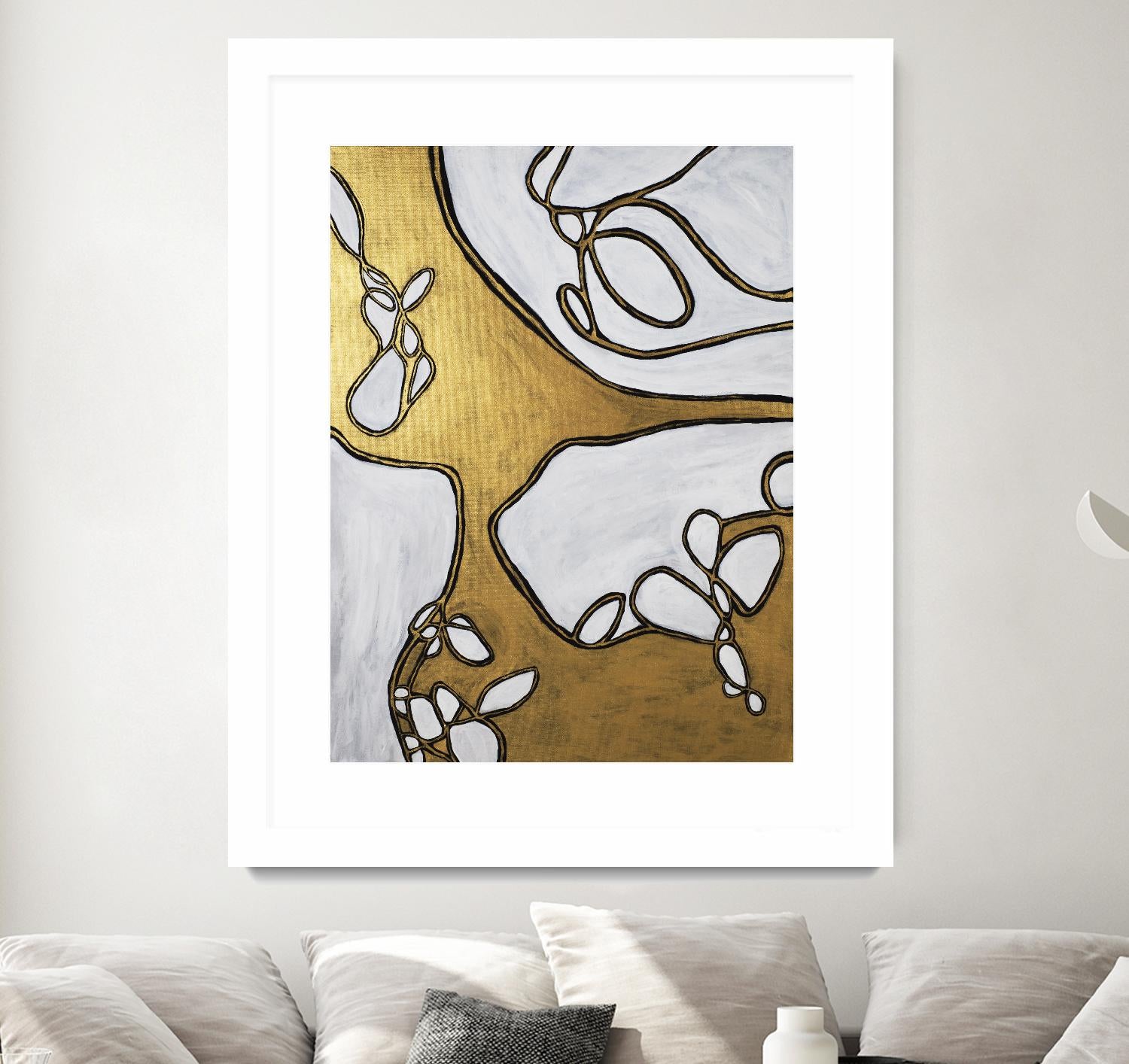 Mocha Latte -Gold - 1 by Lori Dubois on GIANT ART - gold linear artistes du québec