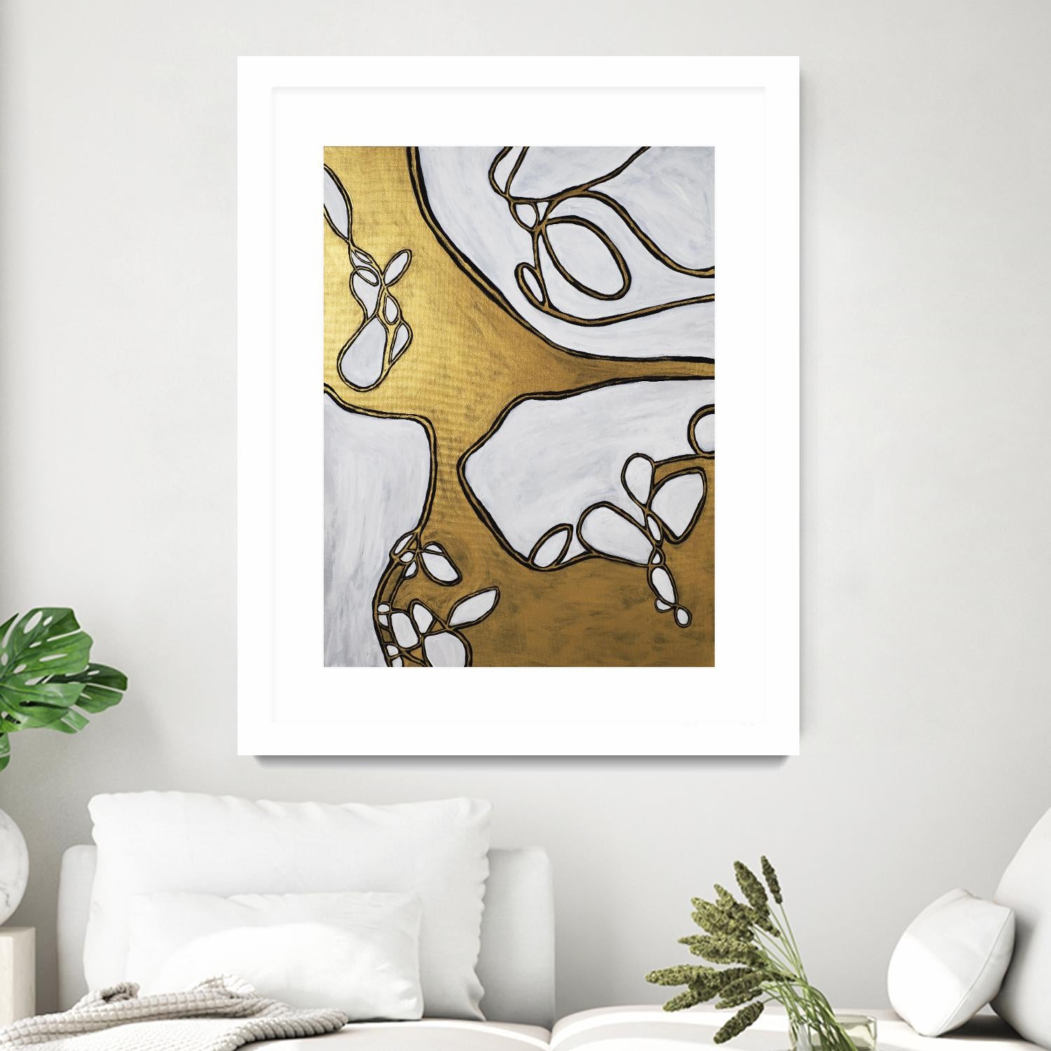 Mocha Latte -Gold - 1 by Lori Dubois on GIANT ART - gold linear artistes du québec