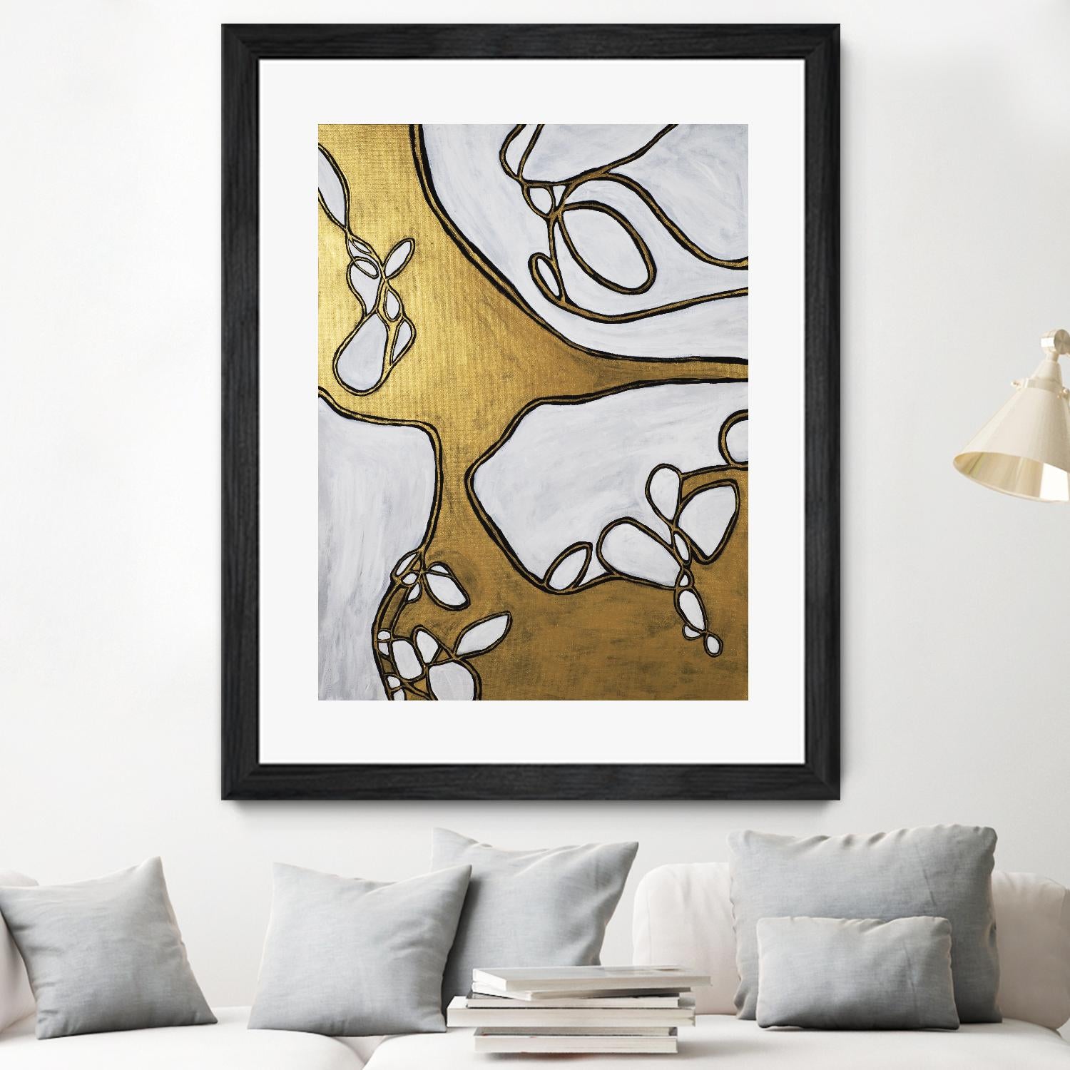 Mocha Latte -Gold - 1 by Lori Dubois on GIANT ART - gold linear artistes du québec