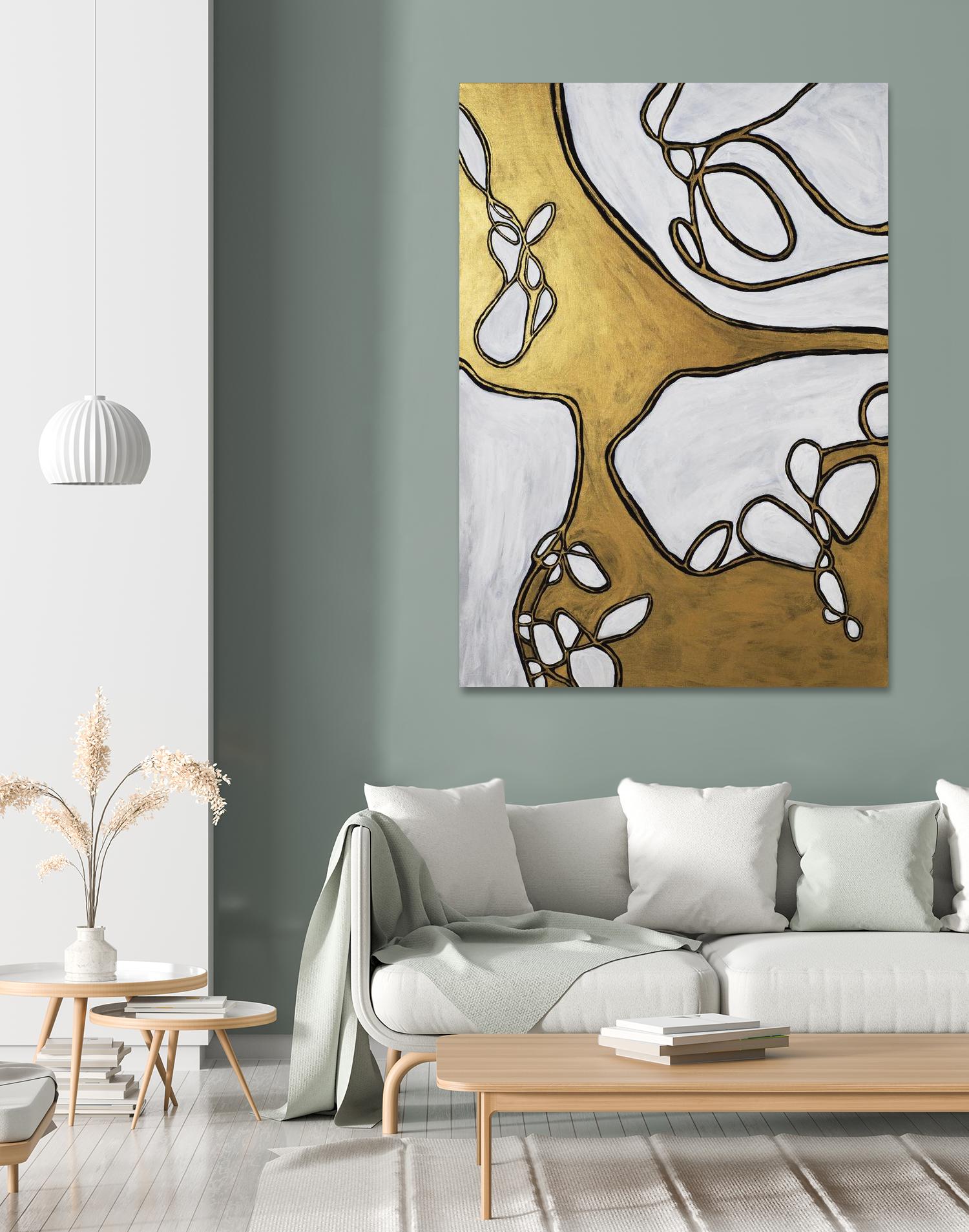 Mocha Latte -Gold - 1 by Lori Dubois on GIANT ART - gold linear artistes du québec