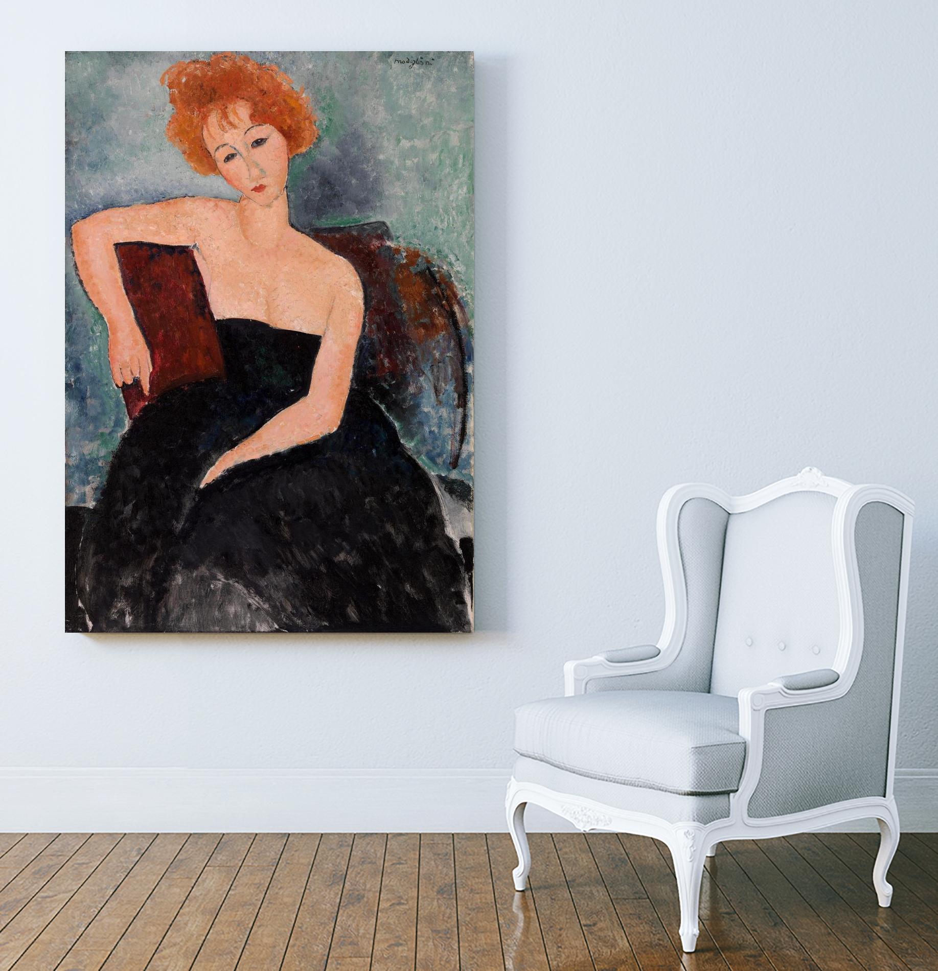 Redheaded Girl in Evening Dress by Amedeo Modigliani on GIANT ART - blue museums woman