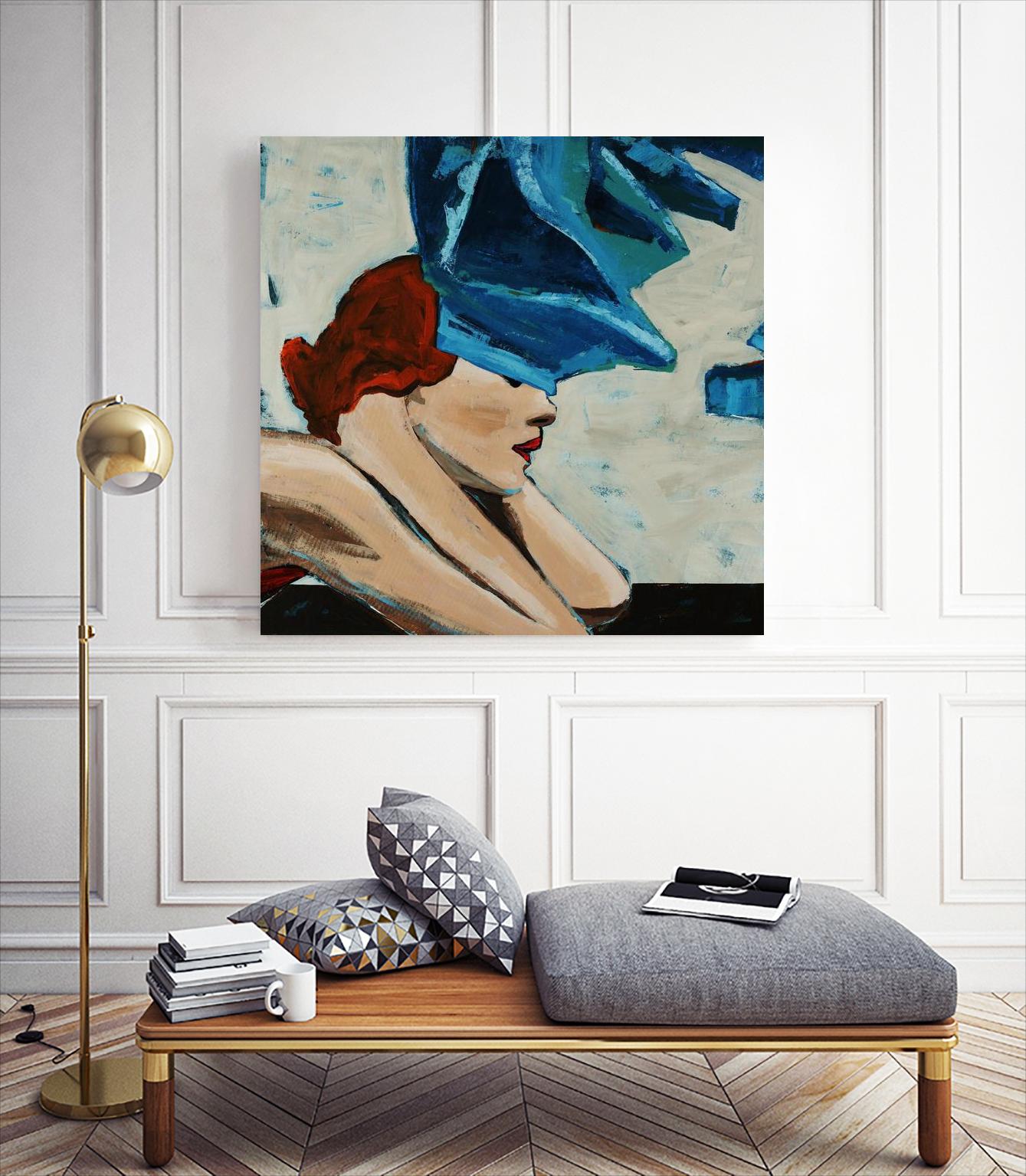 On the Rocks by Daleno Art on GIANT ART - red figurative women with hat