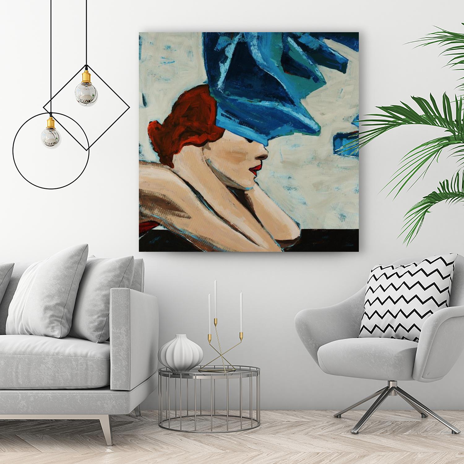 On the Rocks by Daleno Art on GIANT ART - red figurative women with hat