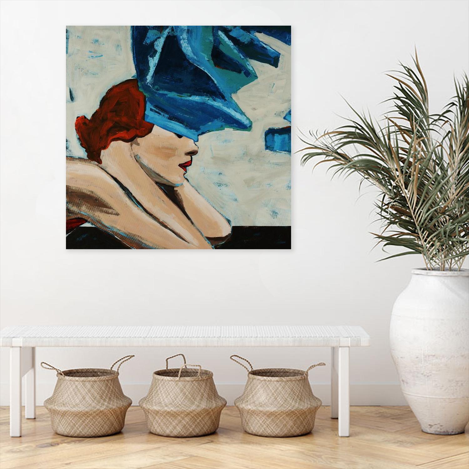 On the Rocks by Daleno Art on GIANT ART - red figurative women with hat