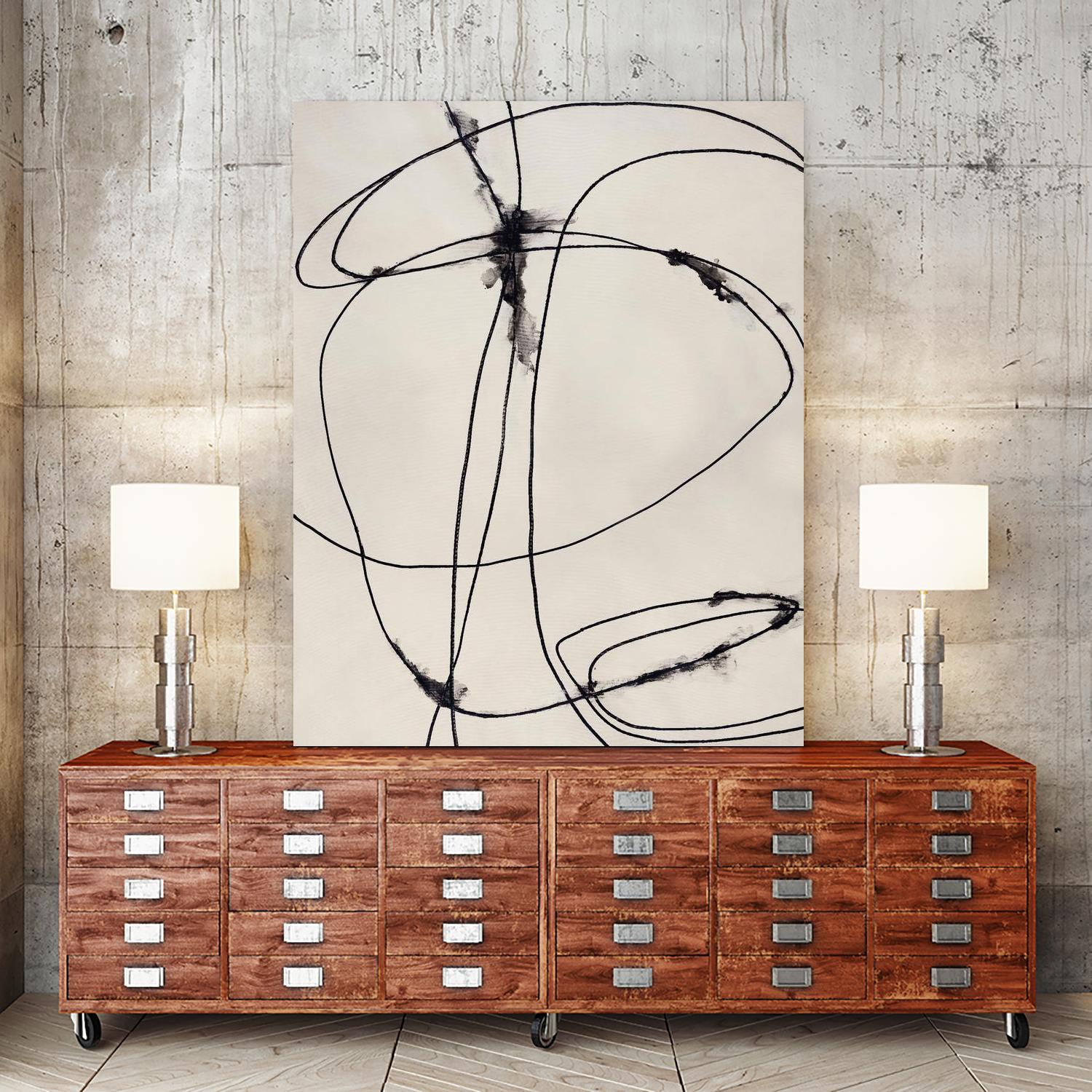 Tangled Ties by Daleno Art on GIANT ART - beige black & white abstrait