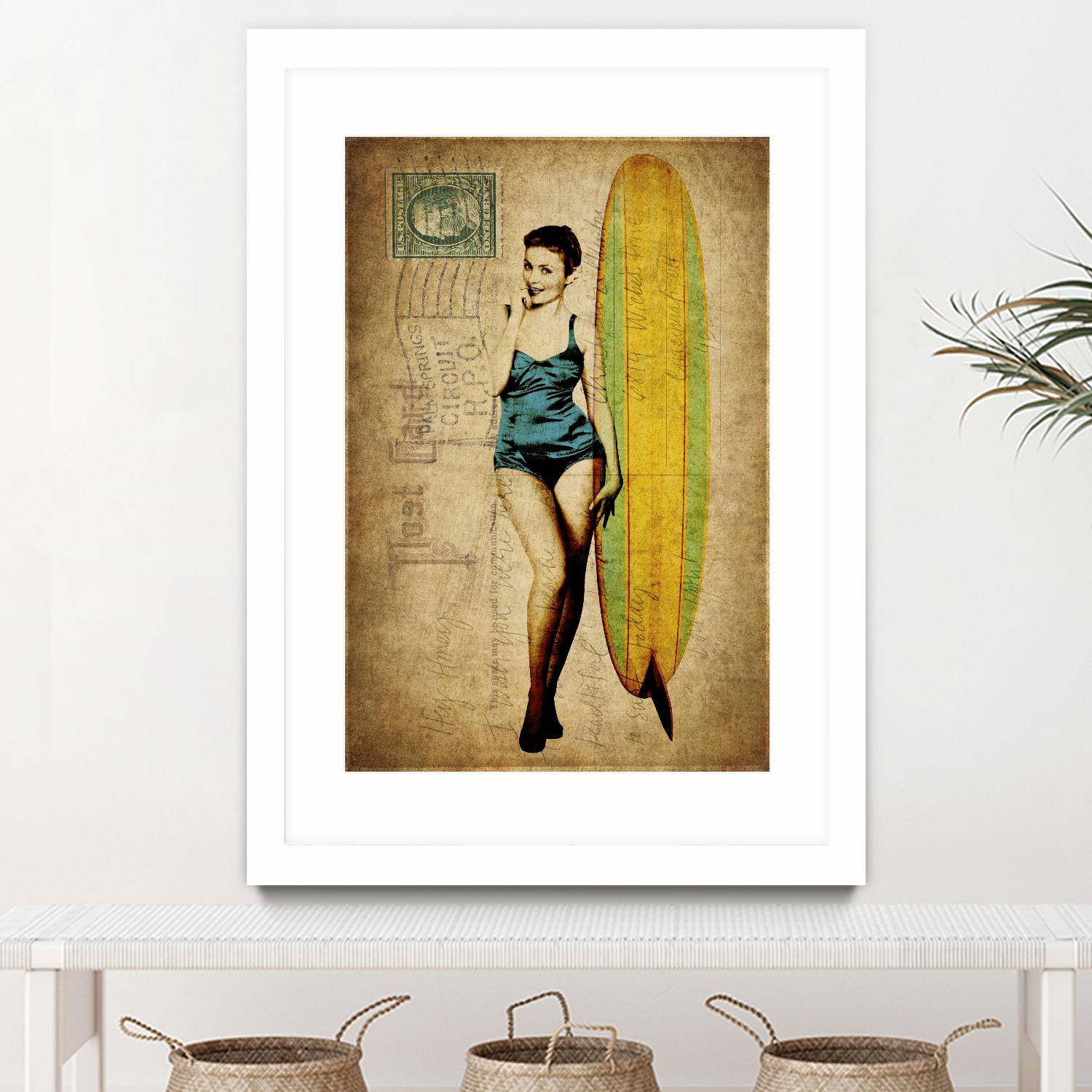 Pinup Girl Surfing by GI ArtLab on GIANT ART - yellow vintage