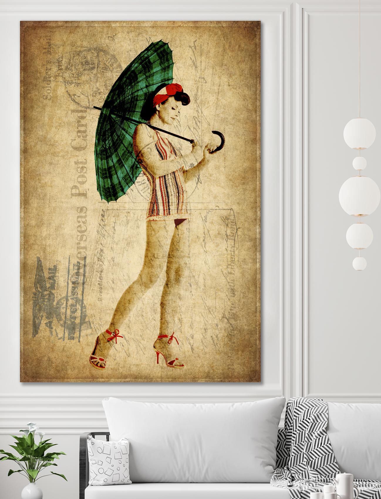 Pinup Girl in the Shade by GI ArtLab on GIANT ART - green vintage