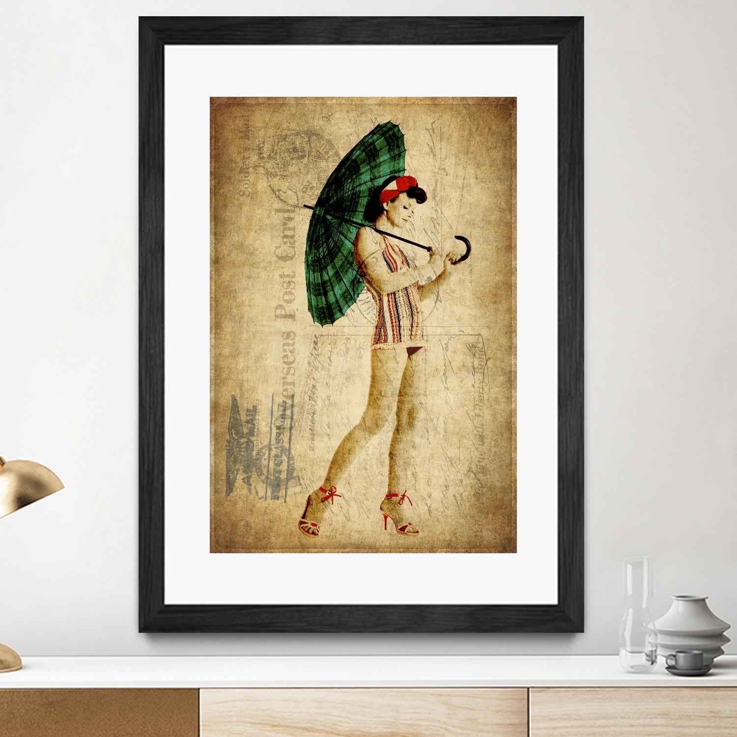 Pinup Girl in the Shade by GI ArtLab on GIANT ART - green vintage