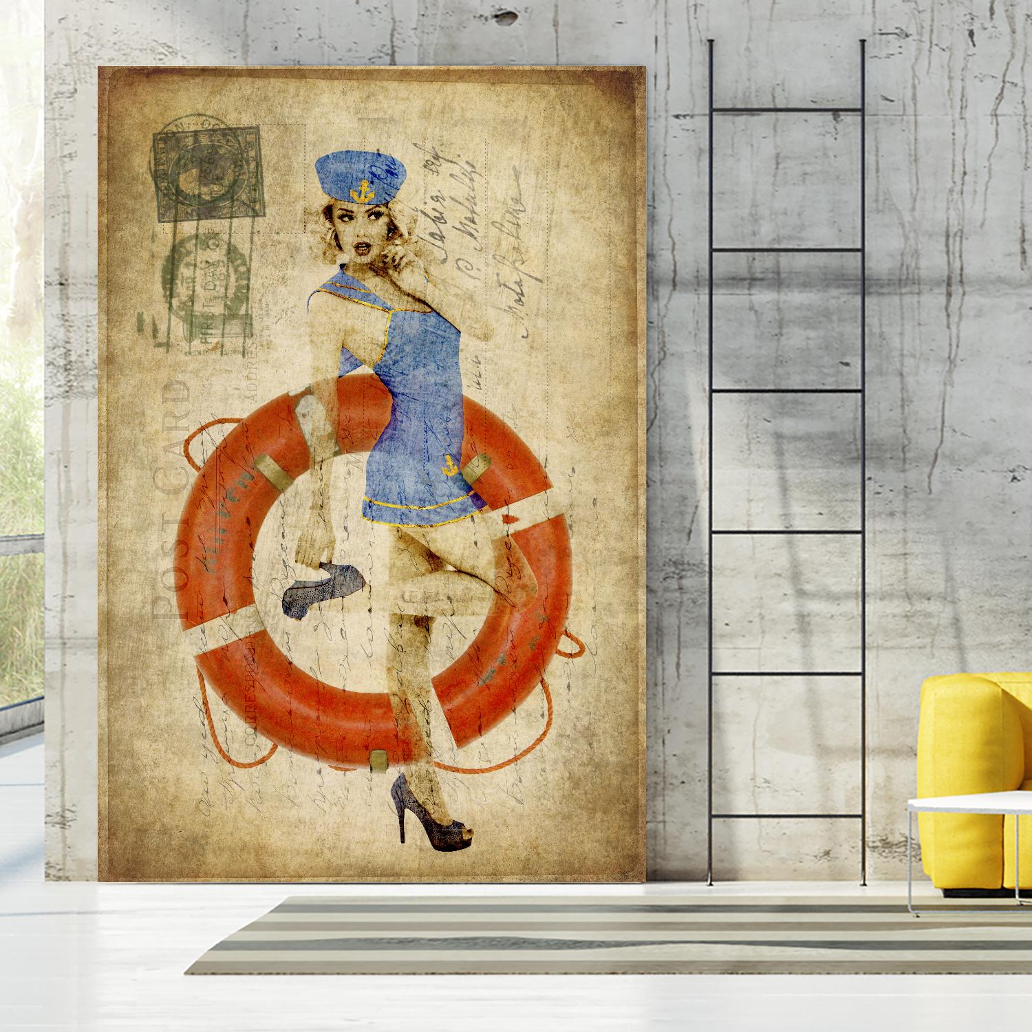 Pinup Girl Sailing by GI ArtLab on GIANT ART - red vintage