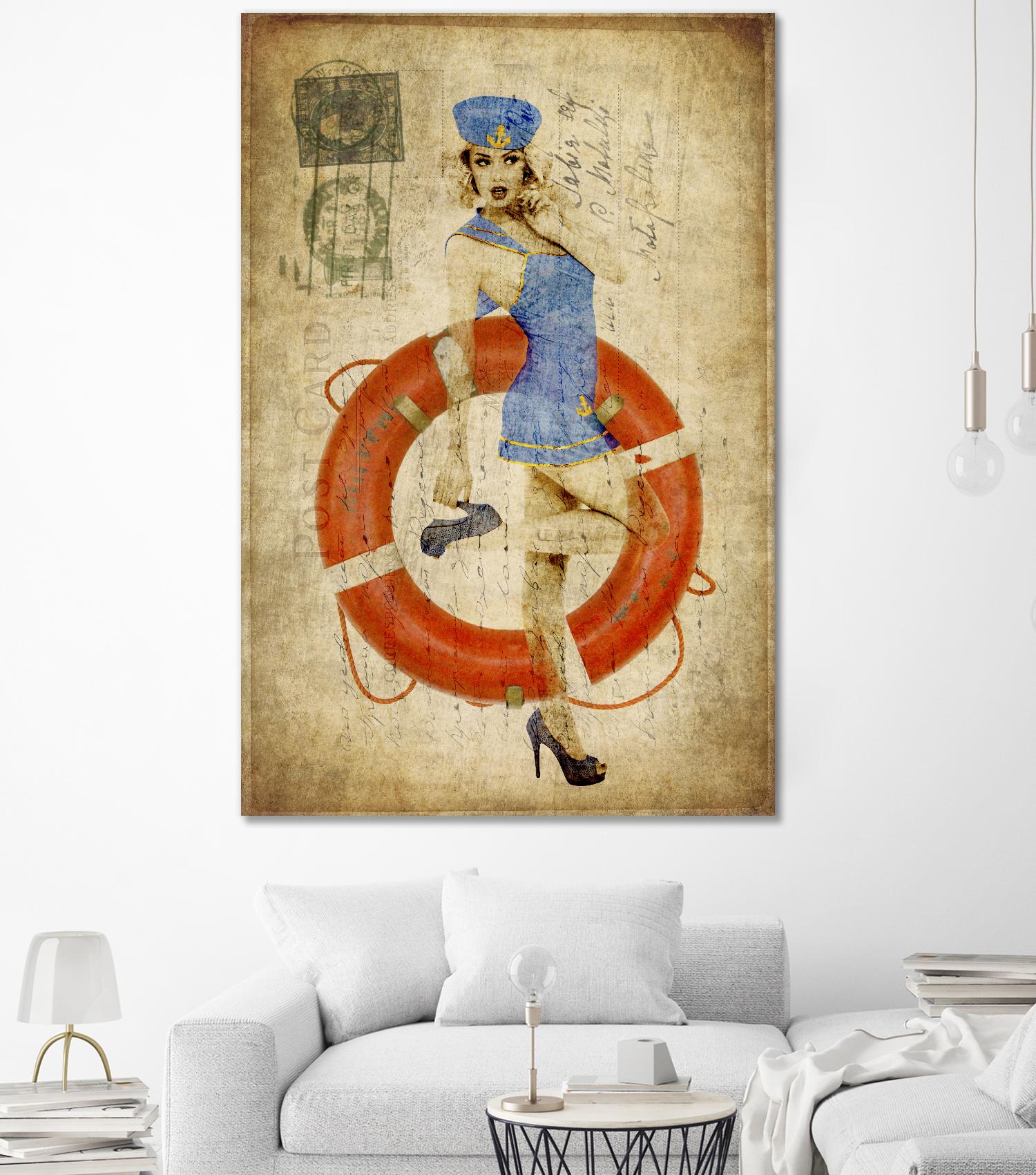 Pinup Girl Sailing by GI ArtLab on GIANT ART - red vintage