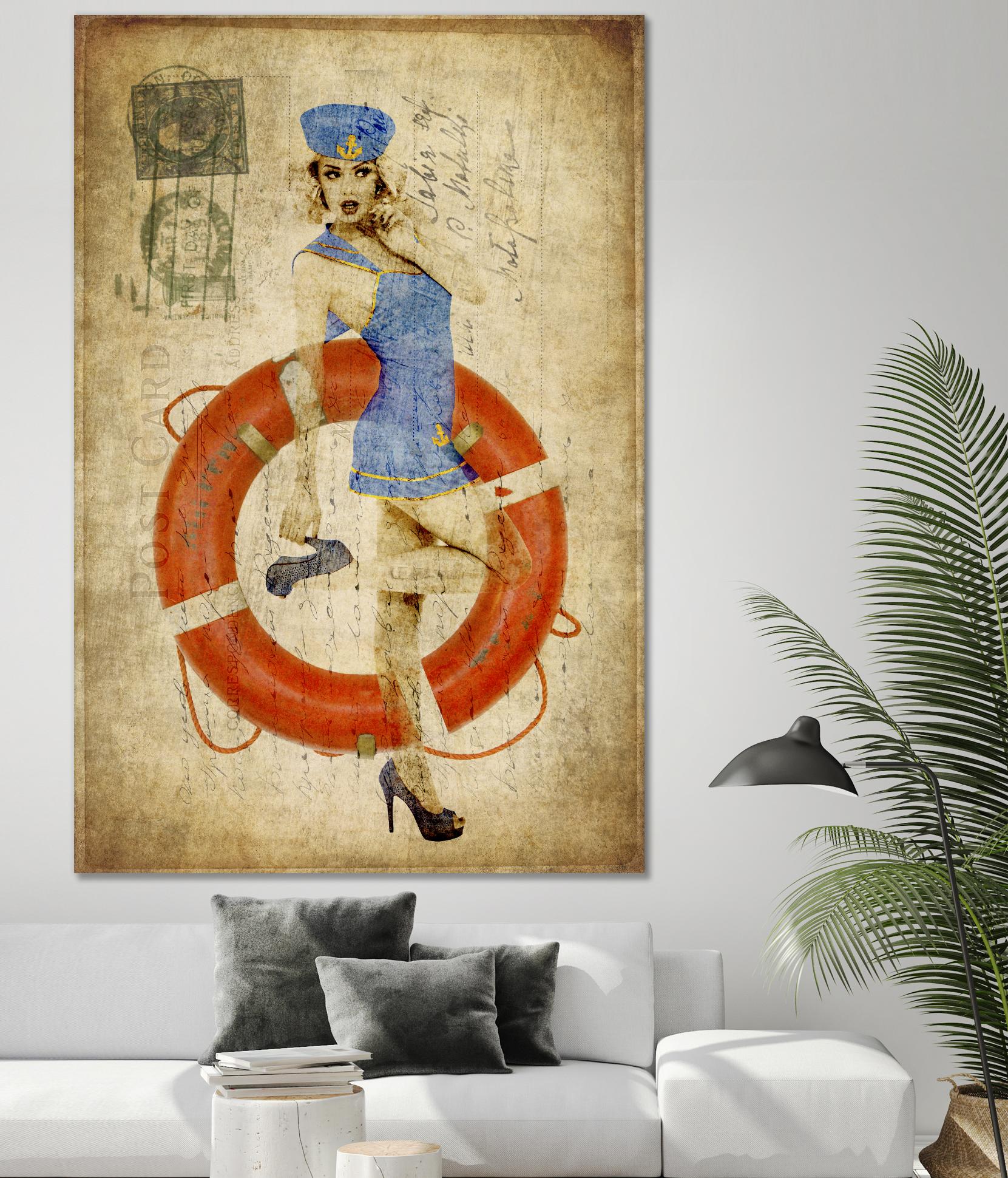 Pinup Girl Sailing by GI ArtLab on GIANT ART - red vintage