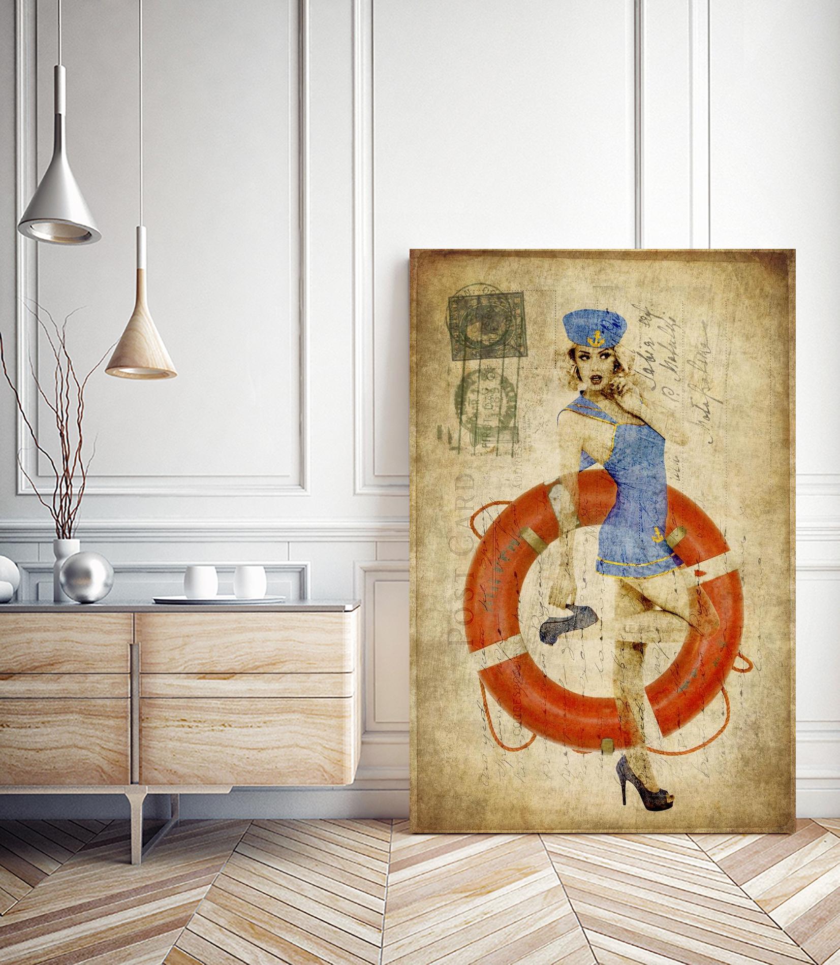 Pinup Girl Sailing by GI ArtLab on GIANT ART - red vintage