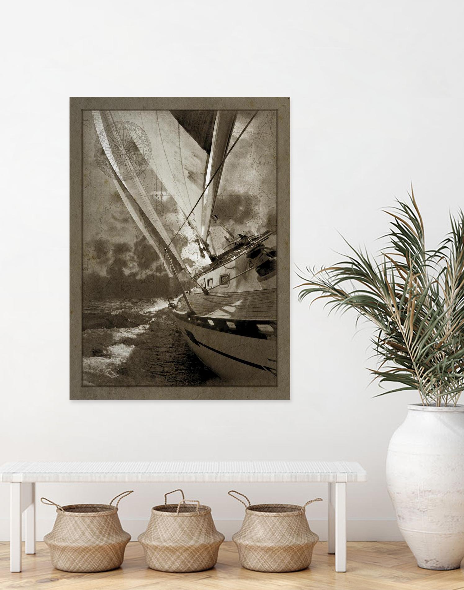 Sailing in Sepia A by GI ArtLab on GIANT ART - brown nautical
