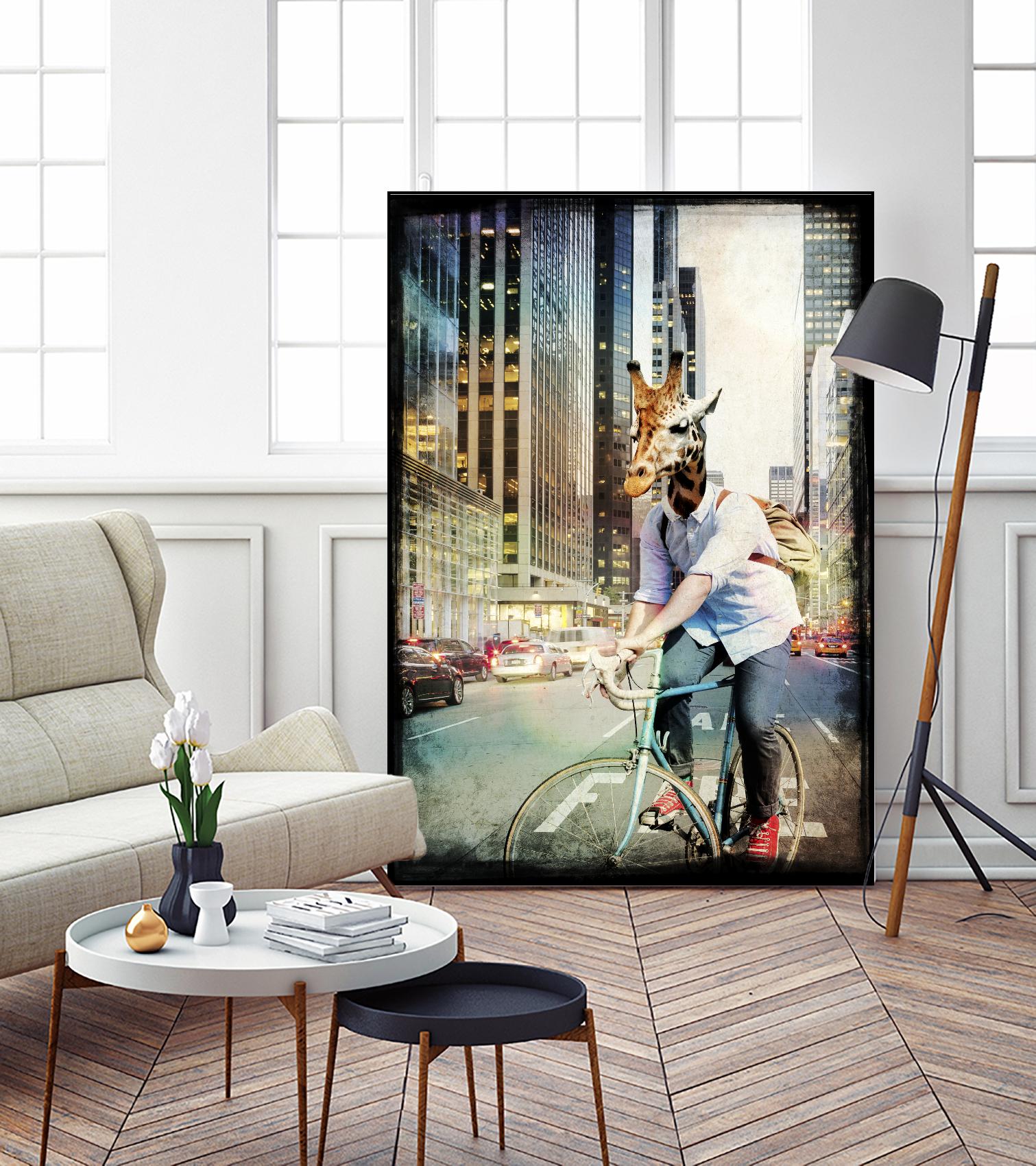 Giraffe on a Bike by GI ArtLab on GIANT ART - black contemporary