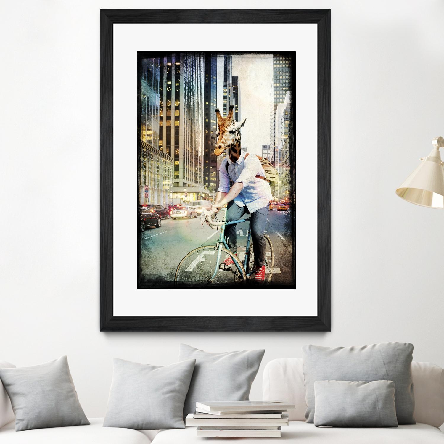 Giraffe on a Bike by GI ArtLab on GIANT ART - black contemporary