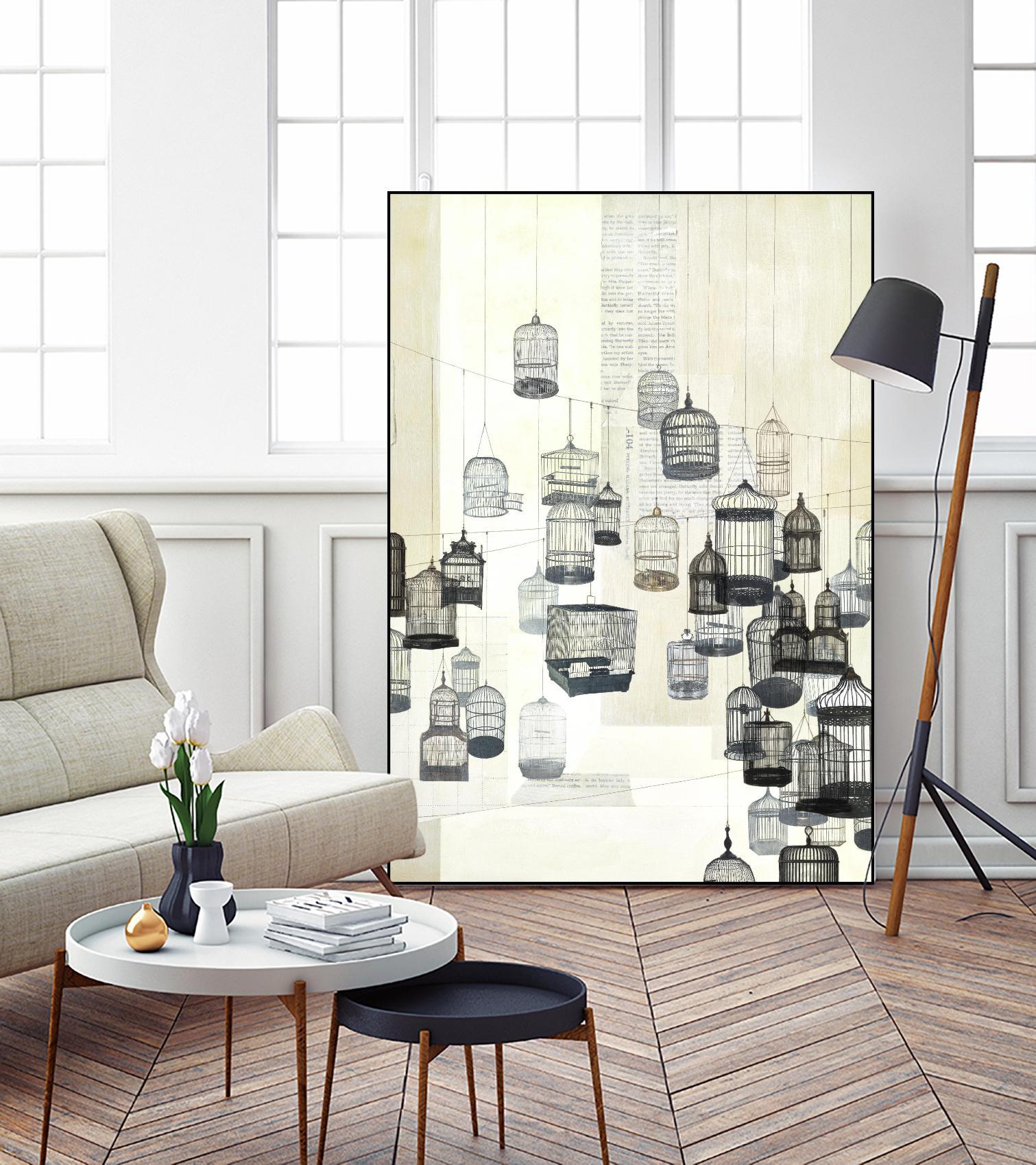 Birdcages 1 by NM Studio on GIANT ART - beige contemporary bird