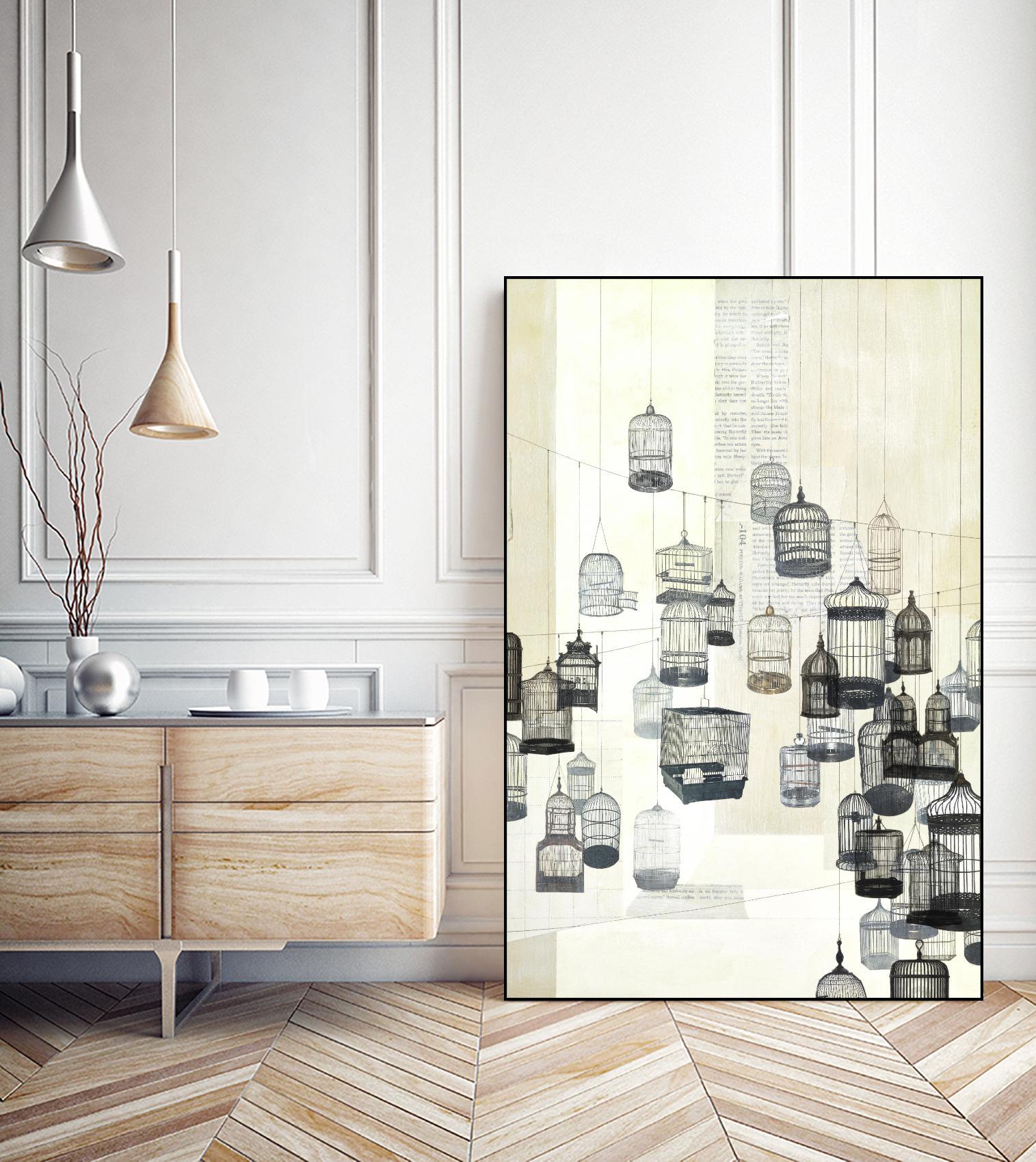 Birdcages 1 by NM Studio on GIANT ART - beige contemporary bird