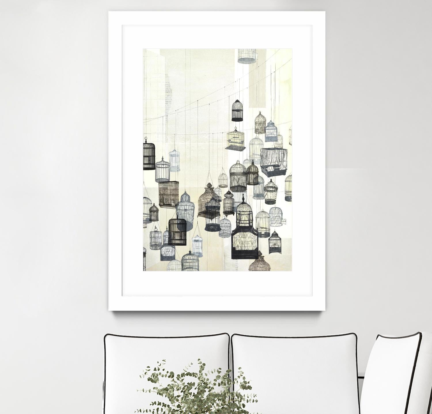 Birdcages 2 by NM Studio on GIANT ART - beige vintage bird