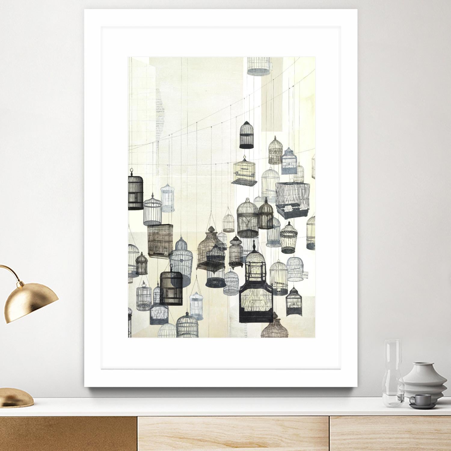 Birdcages 2 by NM Studio on GIANT ART - beige vintage bird