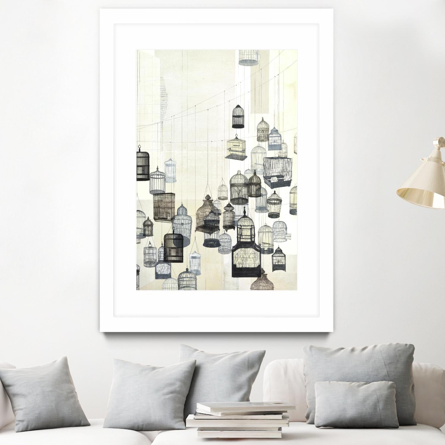 Birdcages 2 by NM Studio on GIANT ART - beige vintage bird