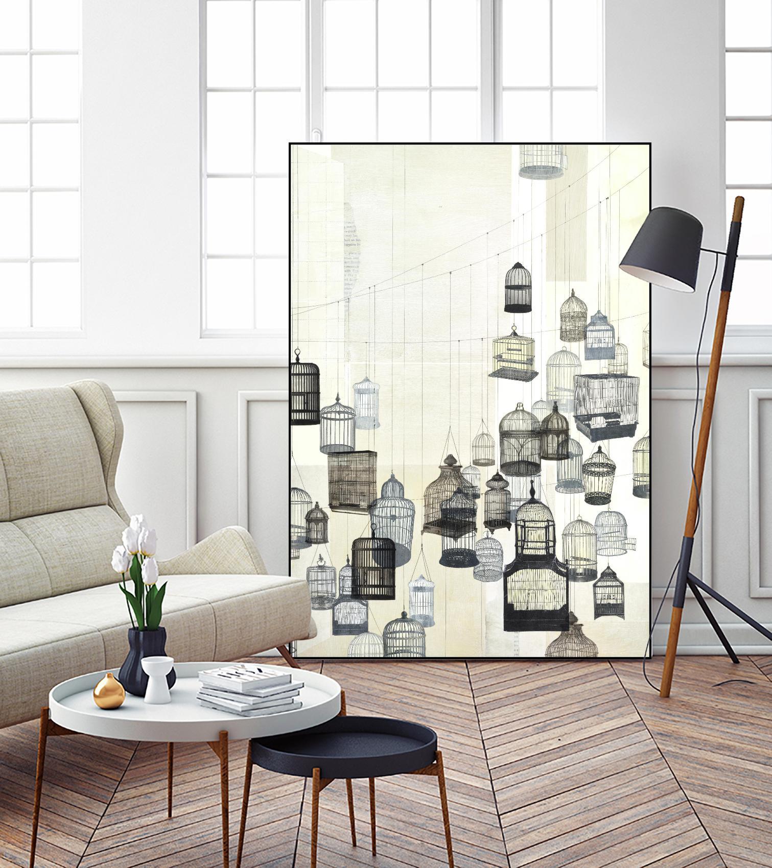 Birdcages 2 by NM Studio on GIANT ART - beige contemporary bird