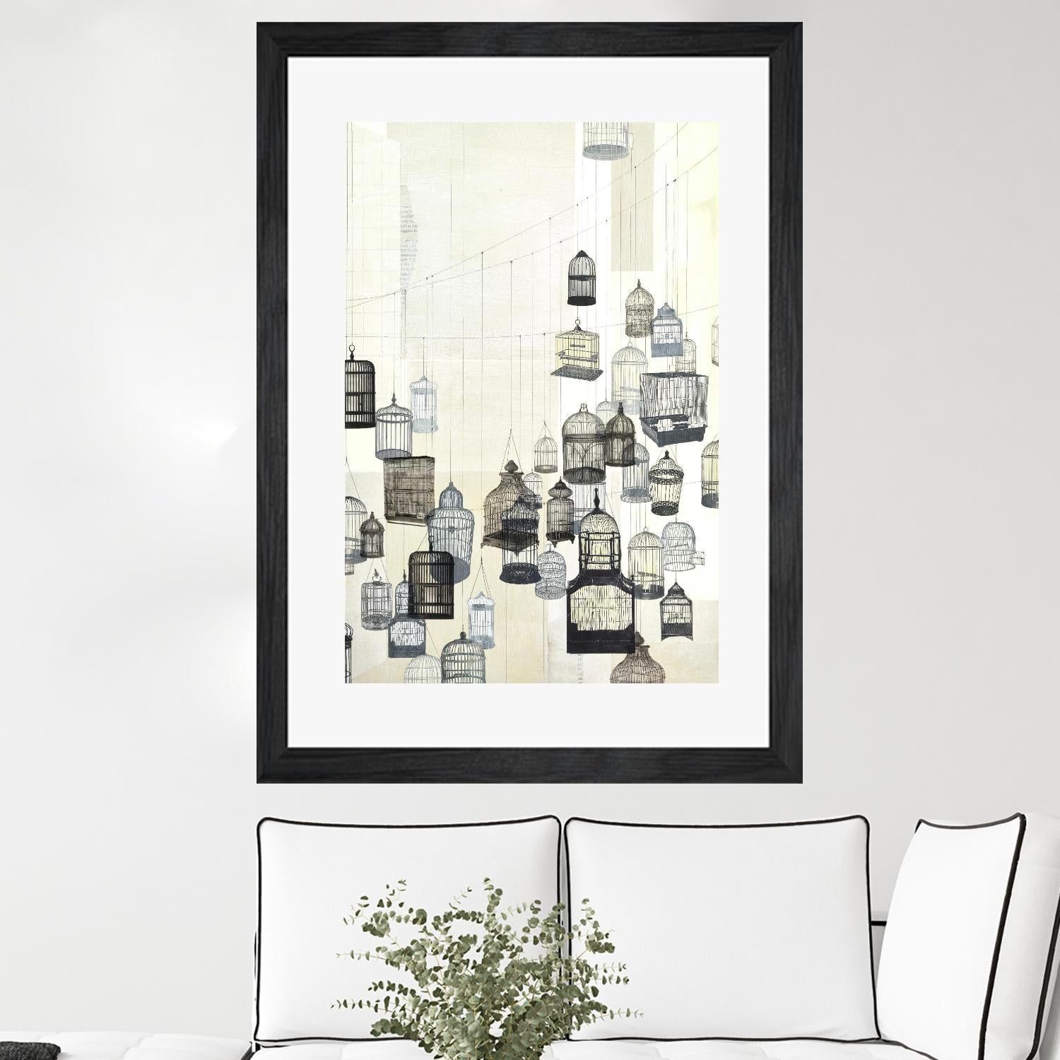 Birdcages 2 by NM Studio on GIANT ART - beige vintage bird