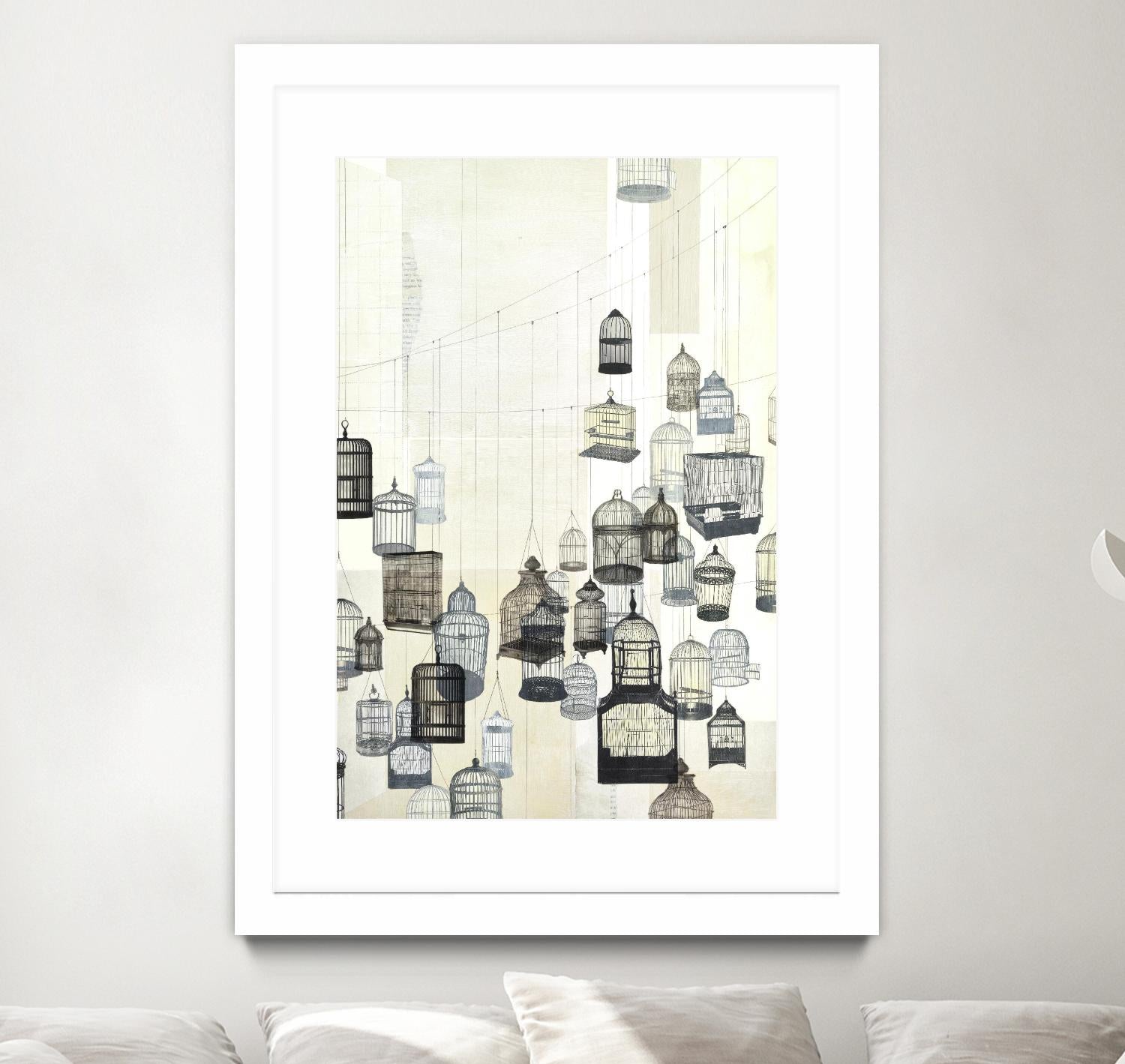 Birdcages 2 by NM Studio on GIANT ART - beige vintage bird