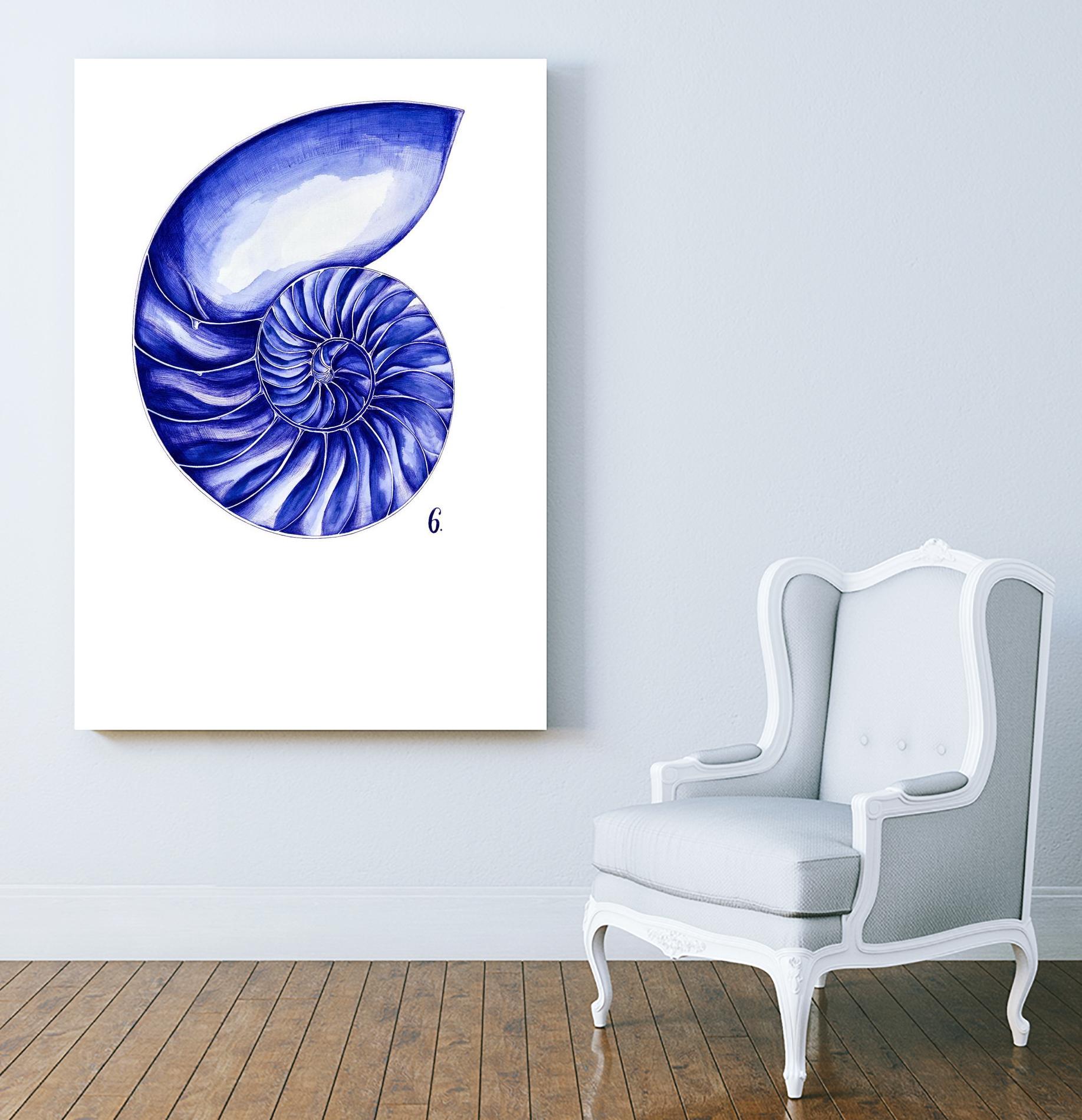 Sea Life in Pen 6 by Millie Brooks on GIANT ART - blue botanical