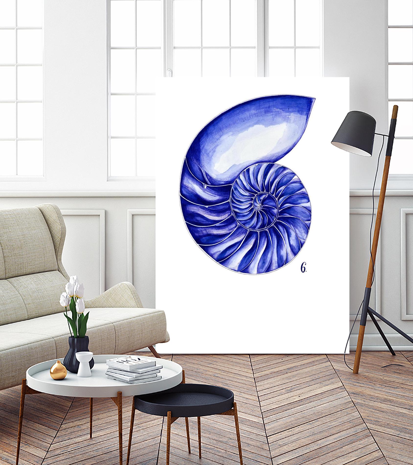 Sea Life in Pen 6 by Millie Brooks on GIANT ART - blue botanical