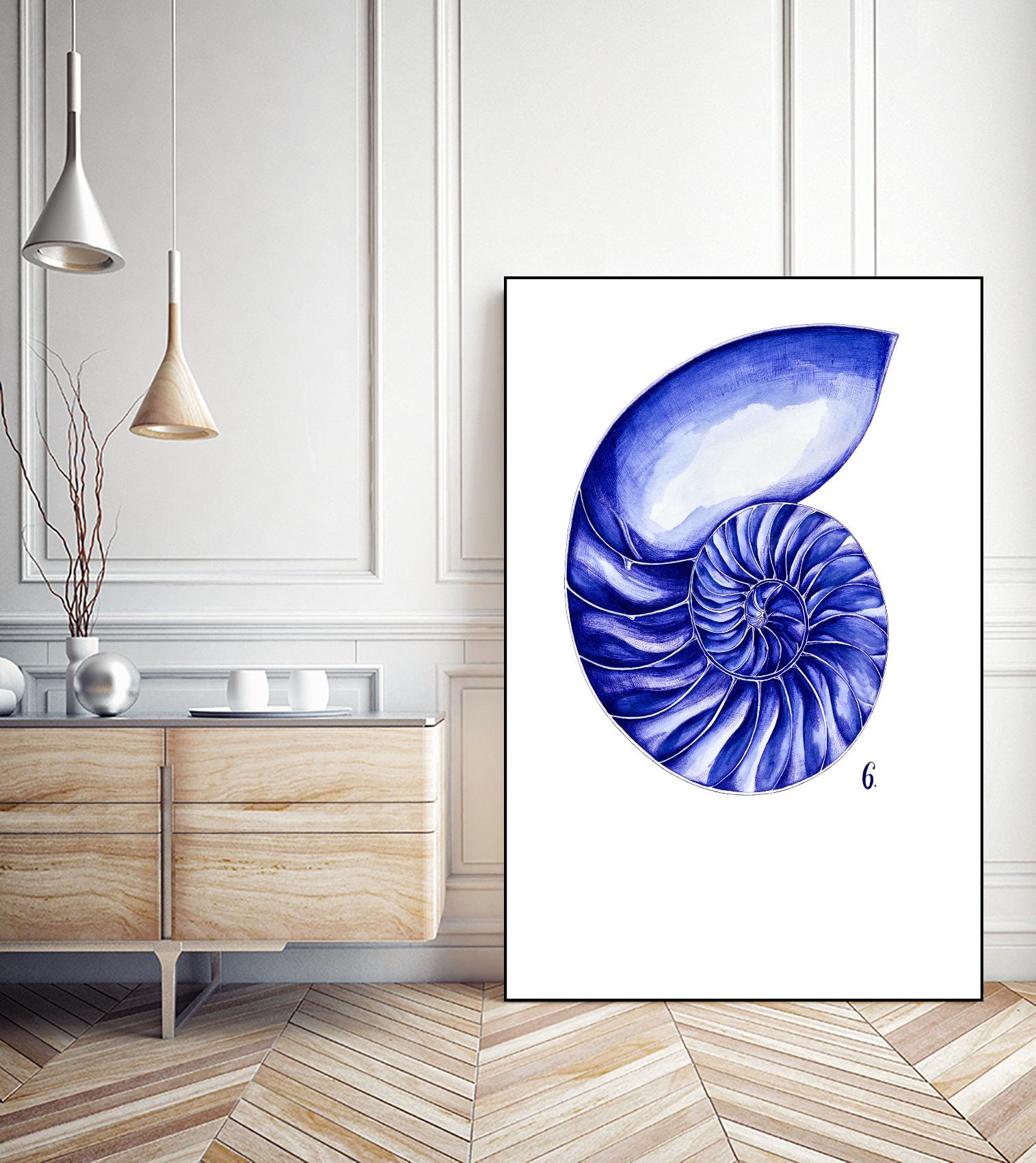Sea Life in Pen 6 by Millie Brooks on GIANT ART - blue nautical