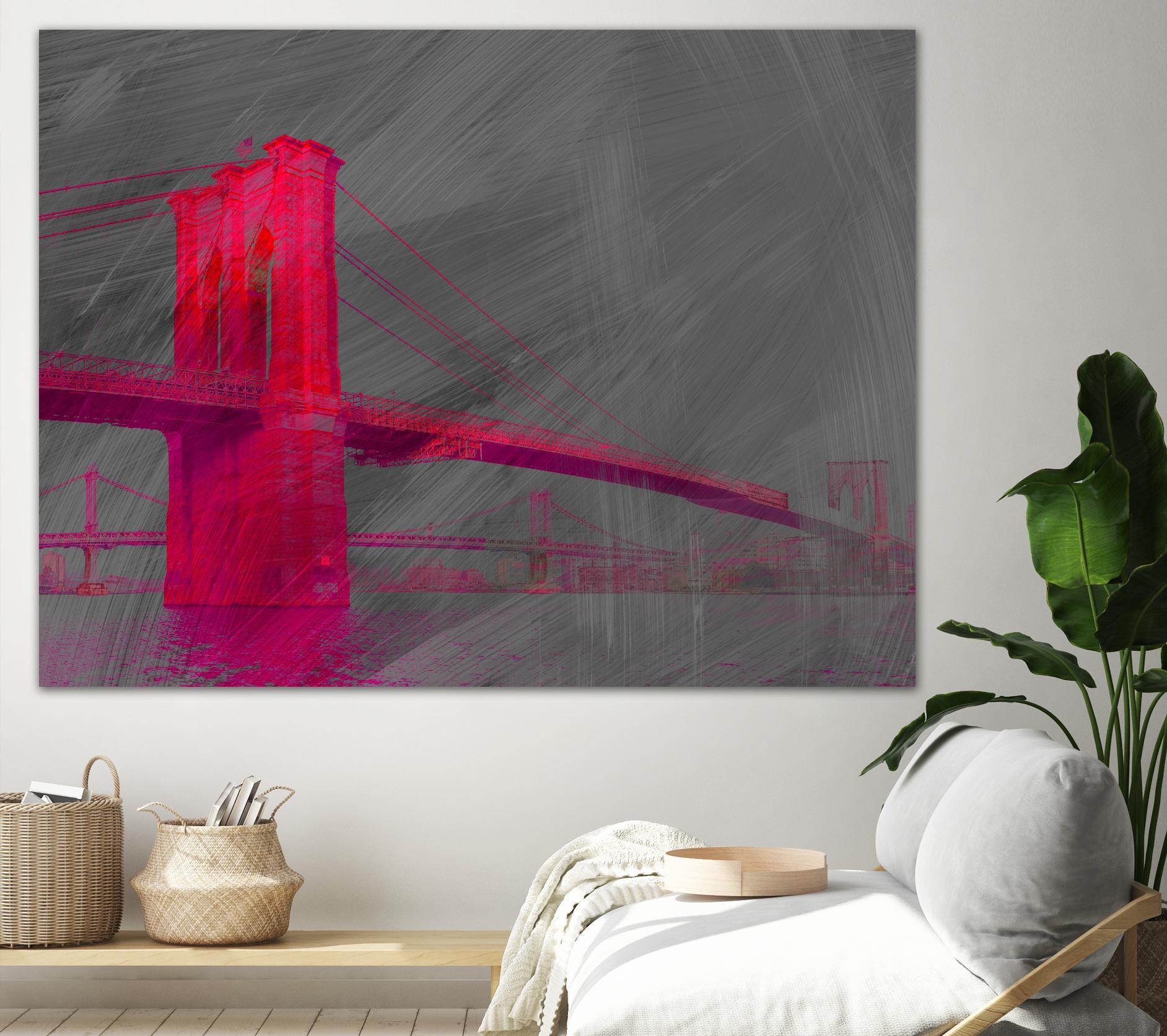 Brooklyn Bridge by THE Studio on GIANT ART - pink city scene