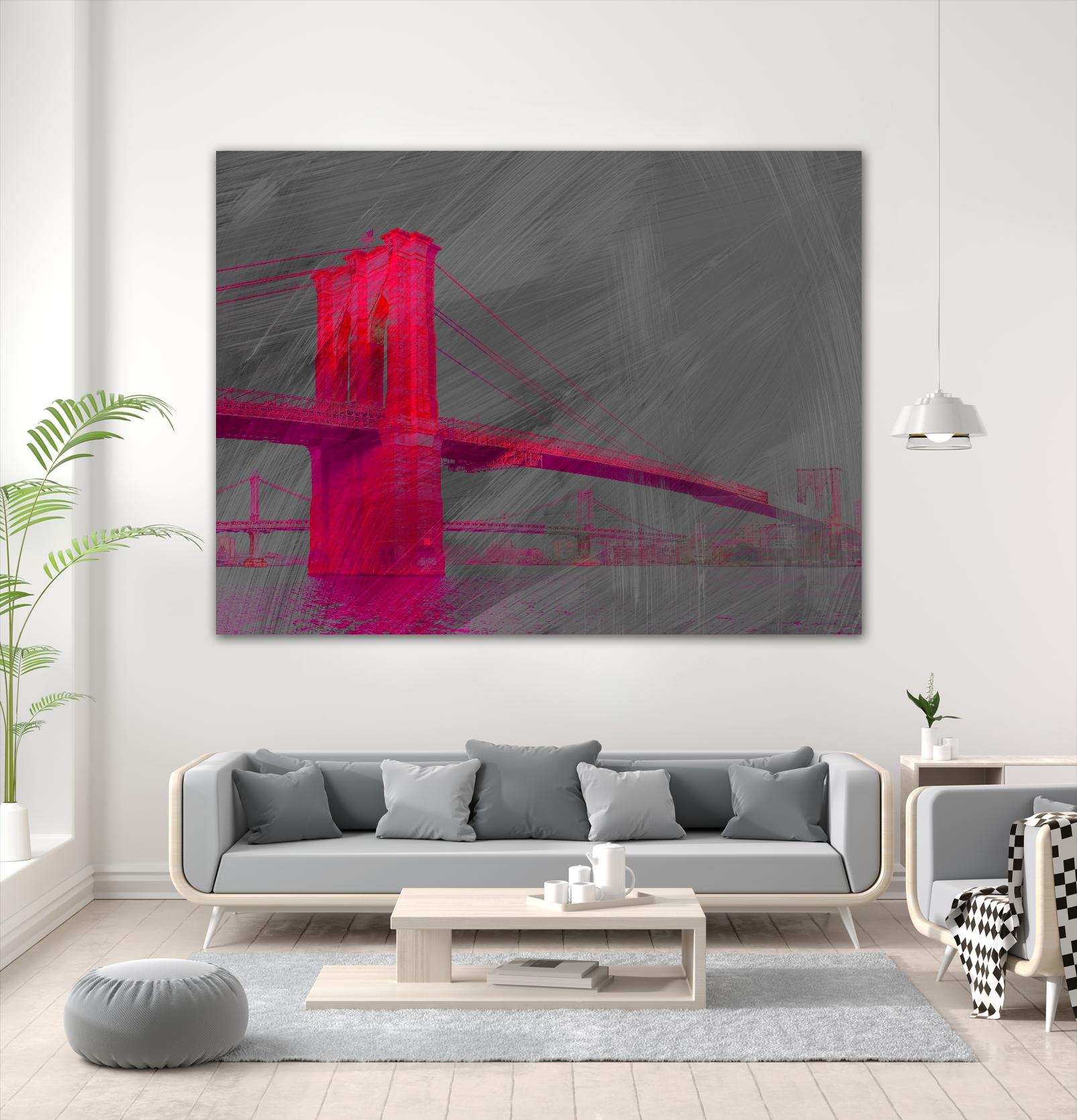 Brooklyn Bridge by THE Studio on GIANT ART - pink city scene