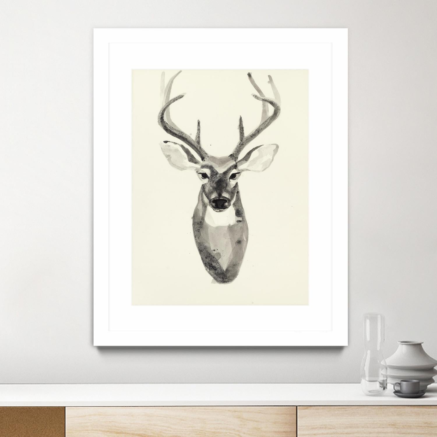 Watercolor Deerhead 2 by Gordon, Ben Gordon on GIANT ART - white black & white deer