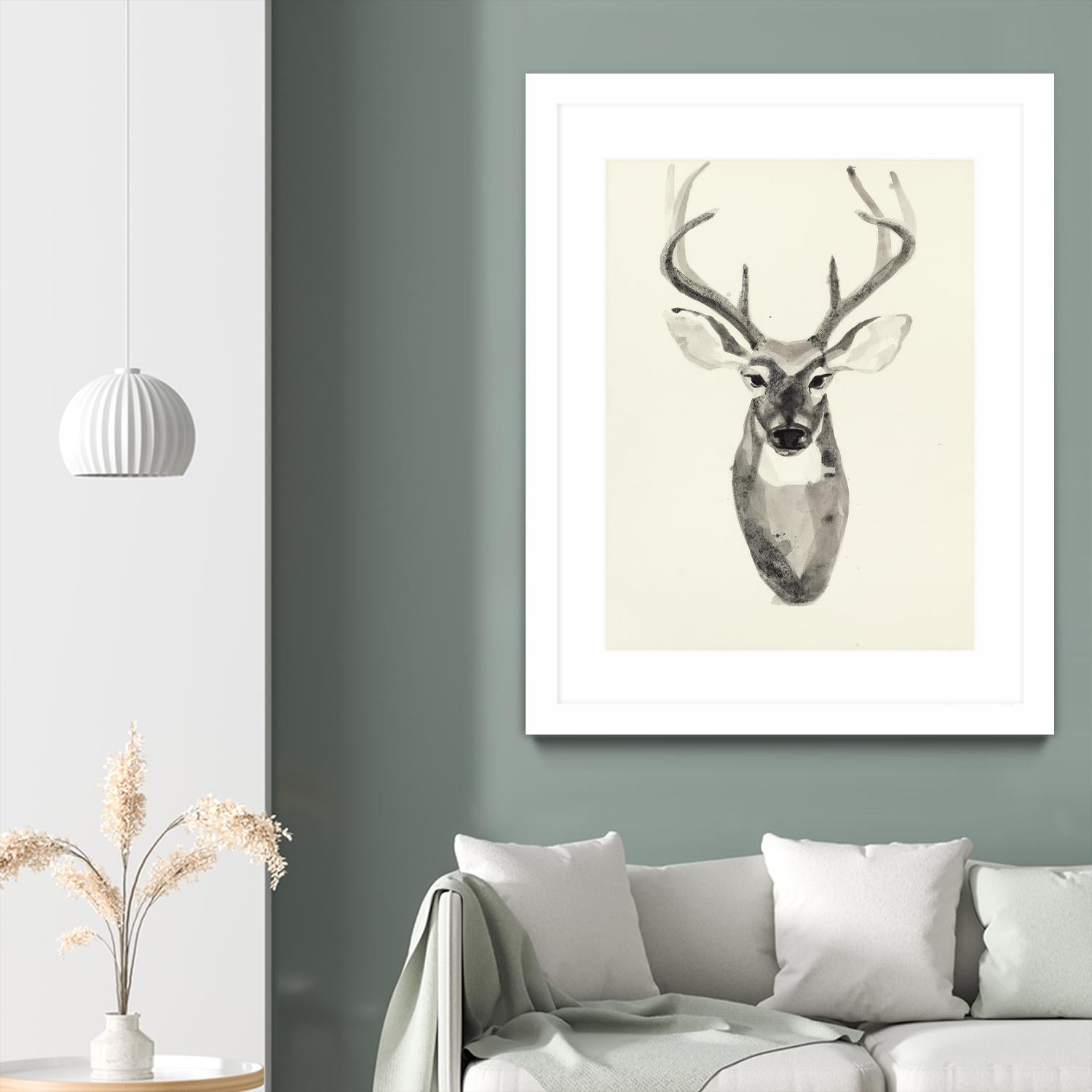 Watercolor Deerhead 2 by Gordon, Ben Gordon on GIANT ART - white black & white deer