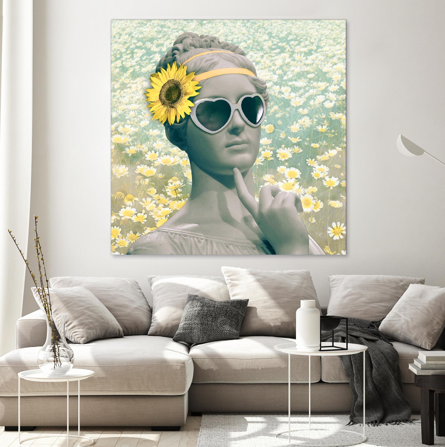 Hipster Statue with Sunflowers by THE Studio on GIANT ART - white contemporary