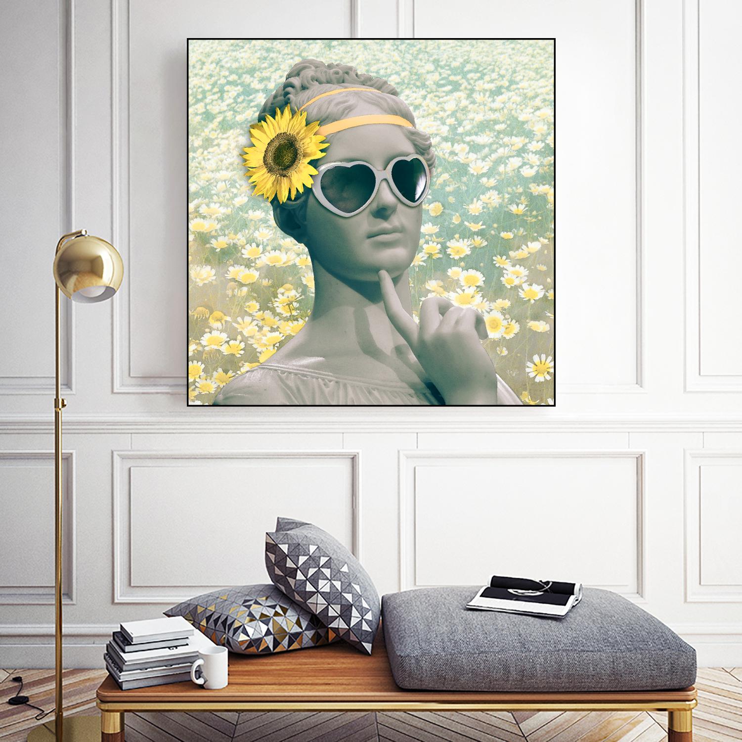 Hipster Statue with Sunflowers by THE Studio on GIANT ART - white contemporary