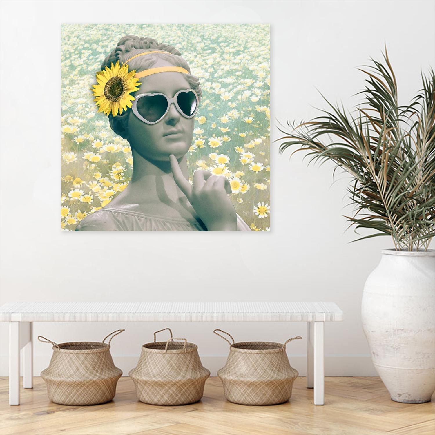 Hipster Statue with Sunflowers by THE Studio on GIANT ART - green flowers face