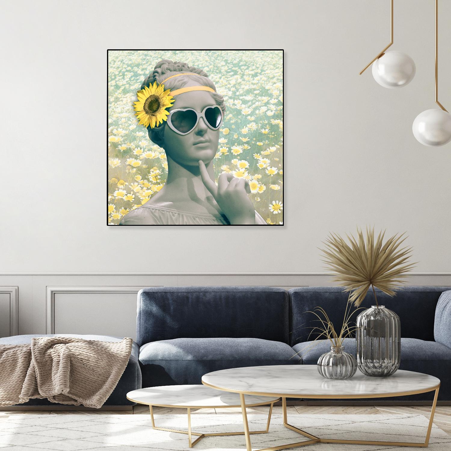 Hipster Statue with Sunflowers by THE Studio on GIANT ART - white contemporary