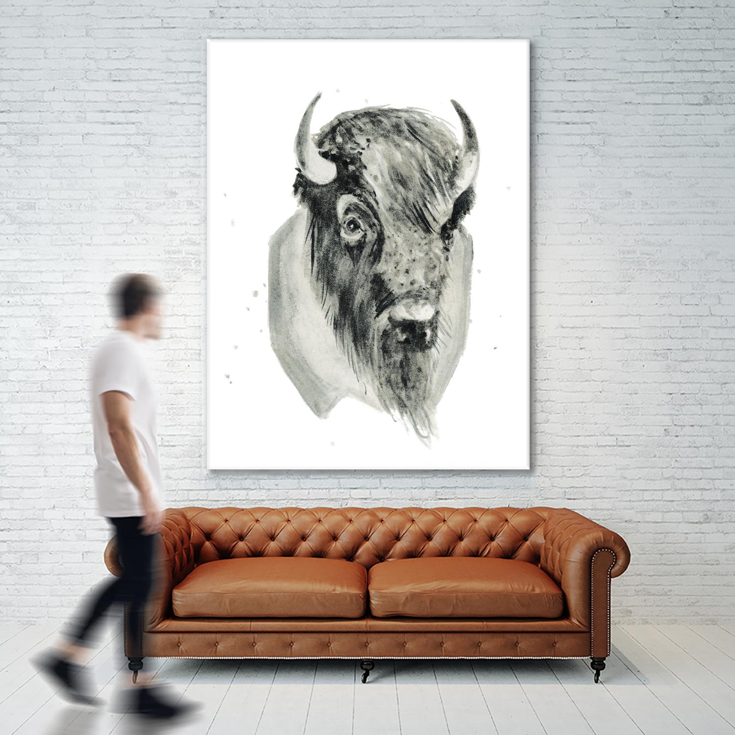 Bison Bust by Brenna Harvey on GIANT ART - blue vintage