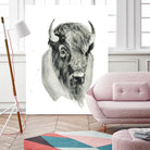 Bison Bust by Brenna Harvey on GIANT ART - blue vintage