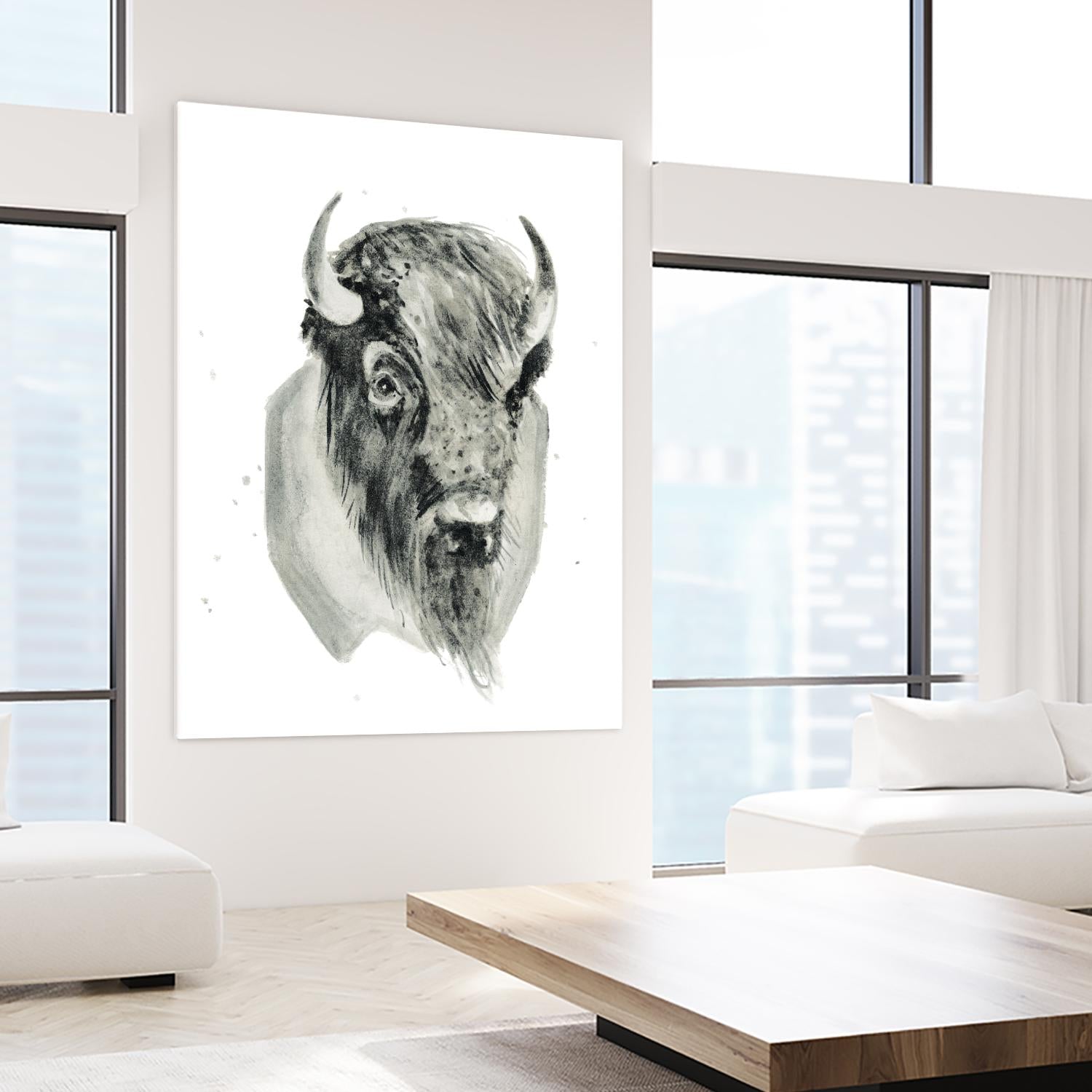 Bison Bust by Brenna Harvey on GIANT ART - blue vintage