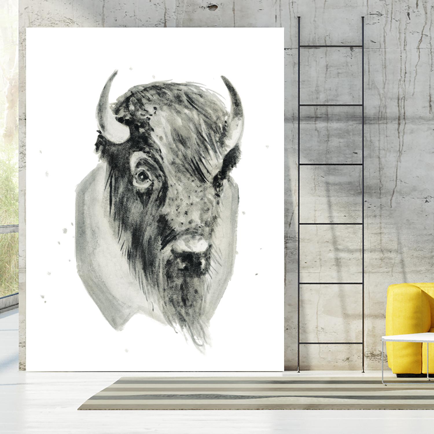 Bison Bust by Brenna Harvey on GIANT ART - blue vintage