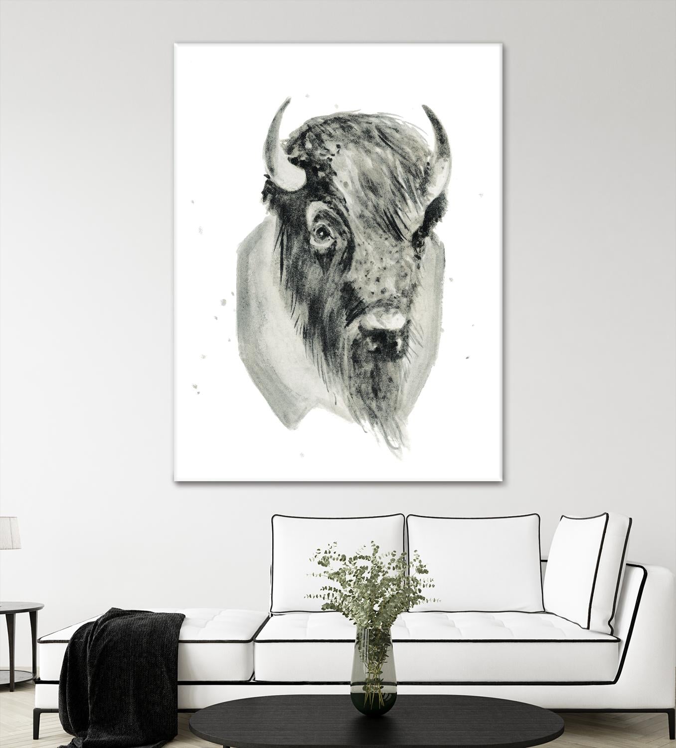 Bison Bust by Brenna Harvey on GIANT ART - blue vintage