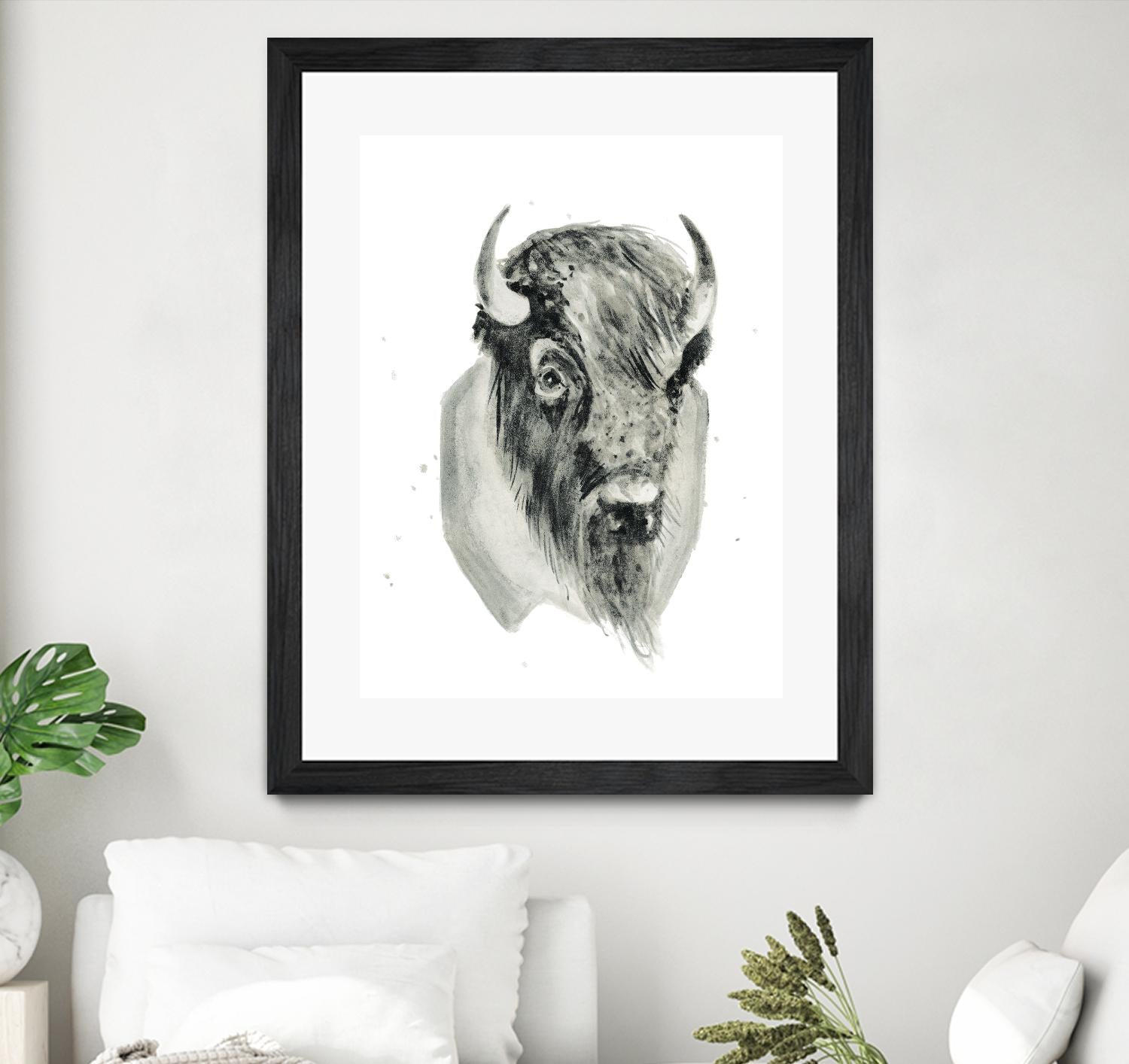 Bison Bust by Brenna Harvey on GIANT ART - white vintage bison