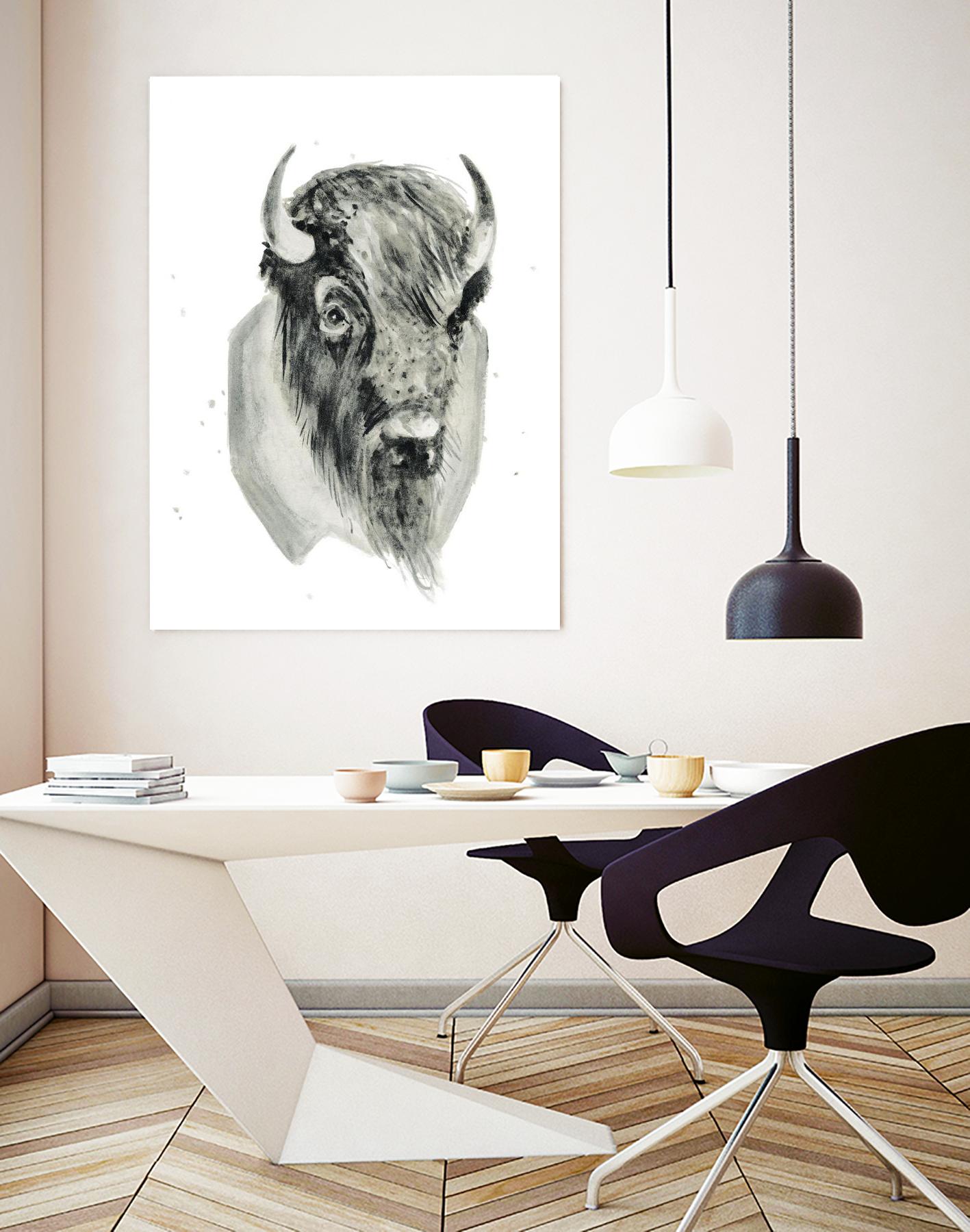 Bison Bust by Brenna Harvey on GIANT ART - white vintage bison